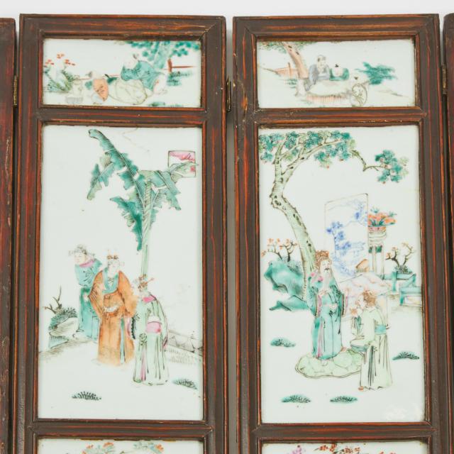 A Famille Rose Porcelain Inset Four-Panel Table Screen, Together With Two Panels, Late 19th/Early 20th Century