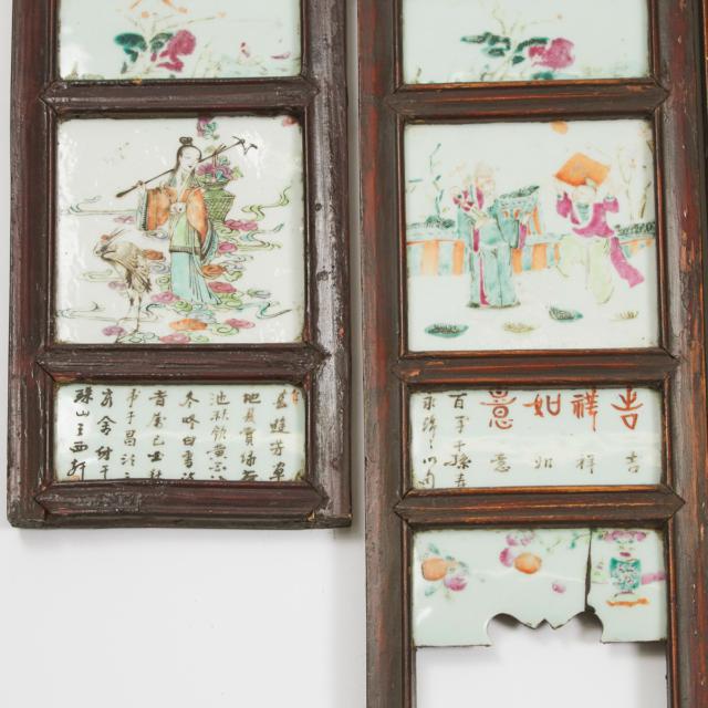 A Famille Rose Porcelain Inset Four-Panel Table Screen, Together With Two Panels, Late 19th/Early 20th Century