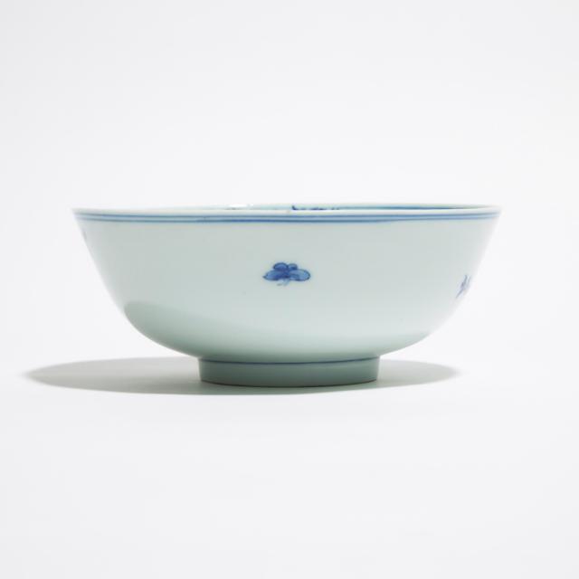 A Blue and White 'Bird and Flower' Bowl, Kangxi Mark, Qianlong Period (1736-1795)