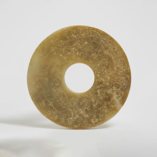 A Pale Celadon 'Chilong' Jade Bi Disc, Ming Dynasty, 17th Century