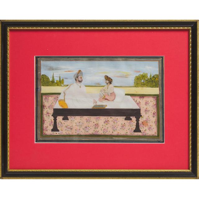 An Indian Miniature Painting of a Seated Nobleman with a Servant, 19th Century