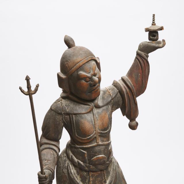 A Large Lacquered Wood Figure of Vaisravana (Bishamonten), Muromachi Period (1333-1573)