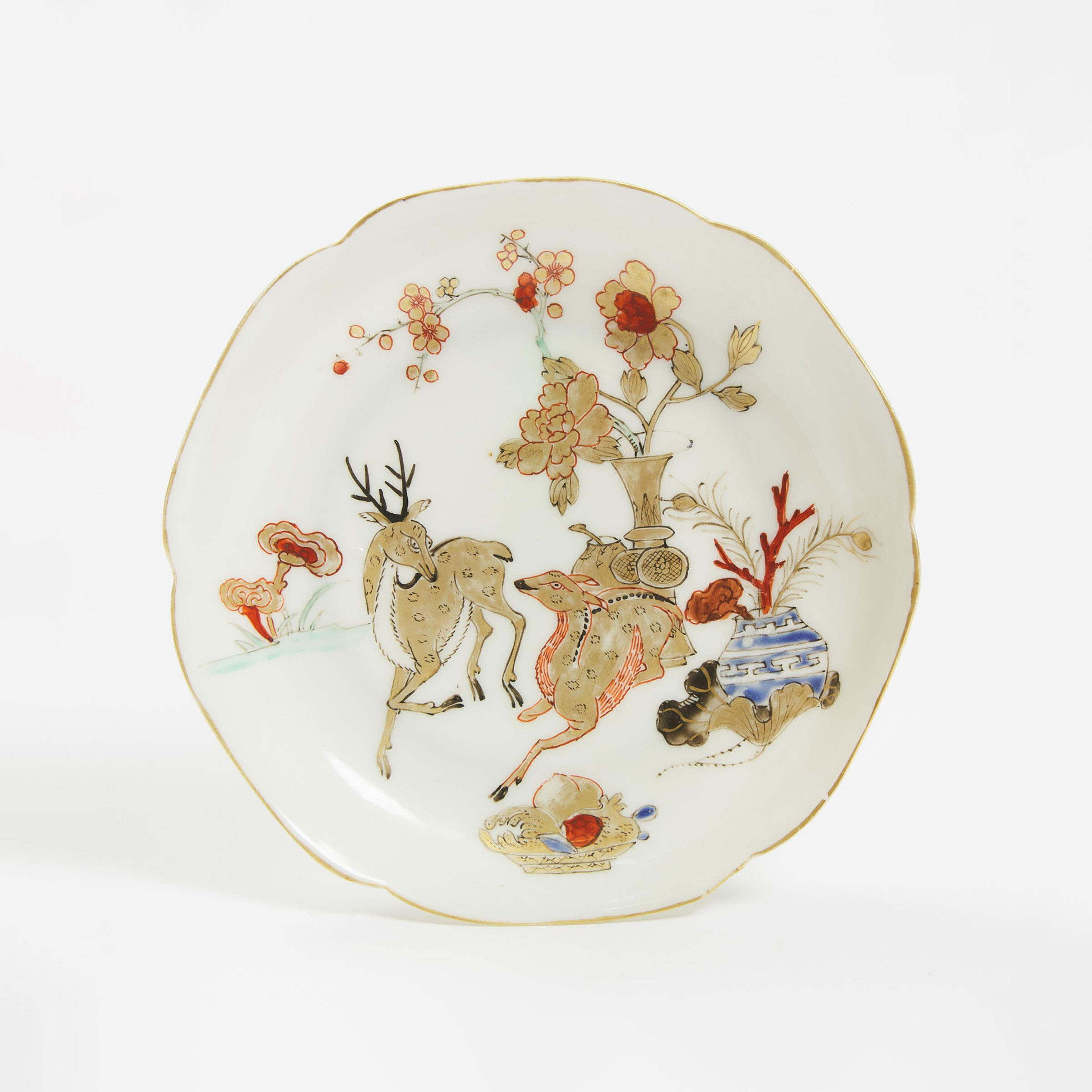 A Gilt and Polychrome Enameled 'Deer' Dish, 18th Century