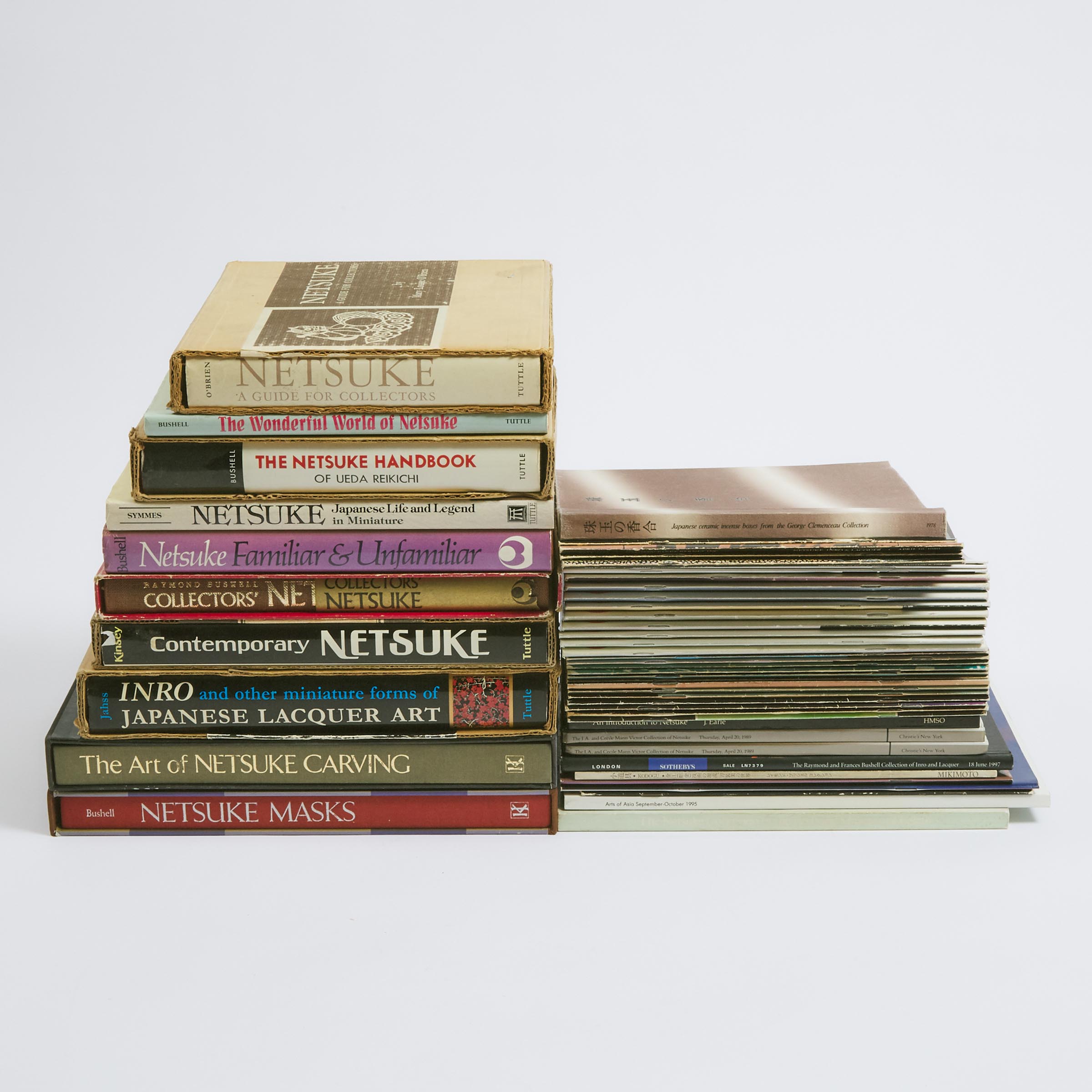 A Group of Thirteen Netsuke Reference Books, Together With Approximately Thirty-Eight Catalogues on Netsuke and Japanese Art