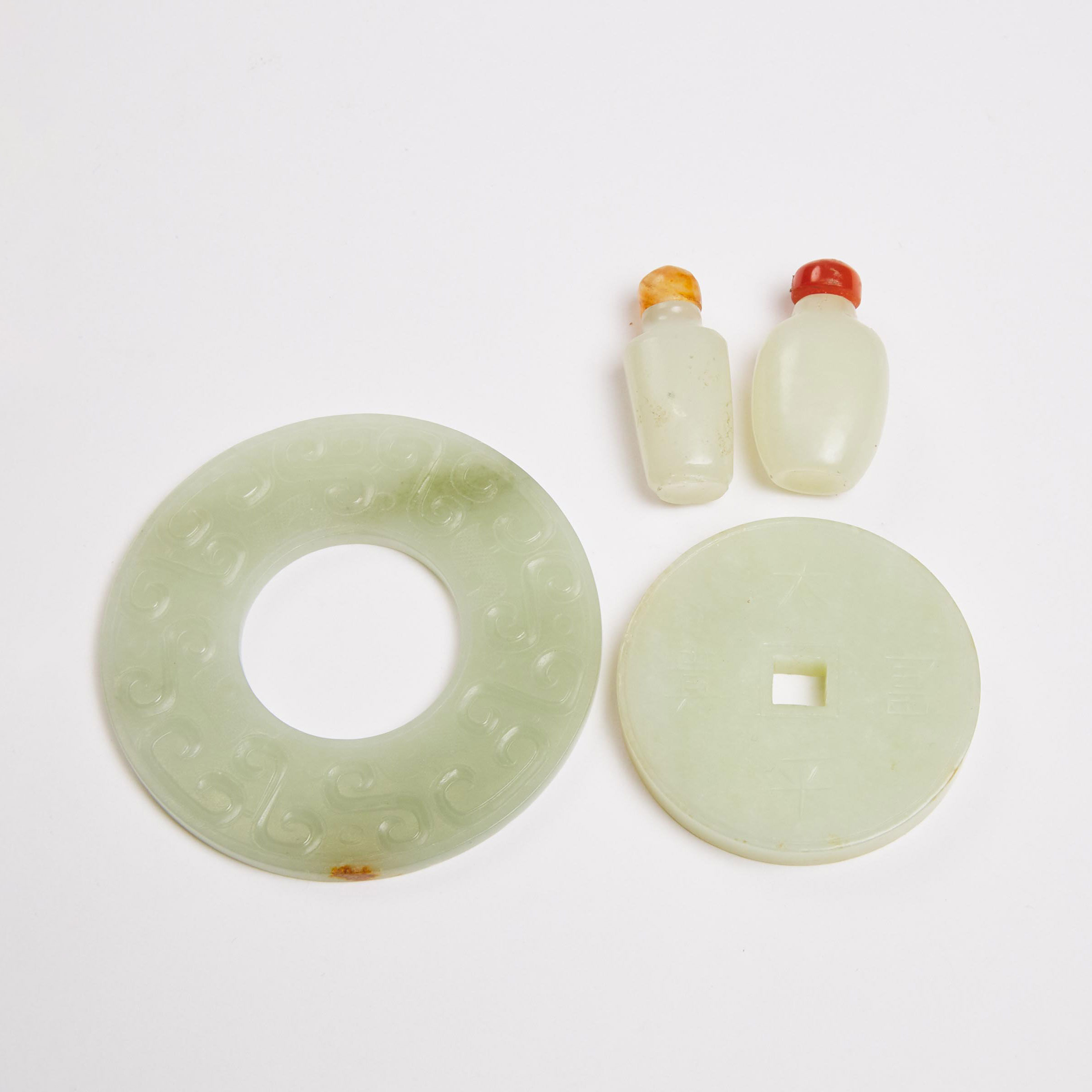 A Group of Four White Jade Items, 19th Century and Later
