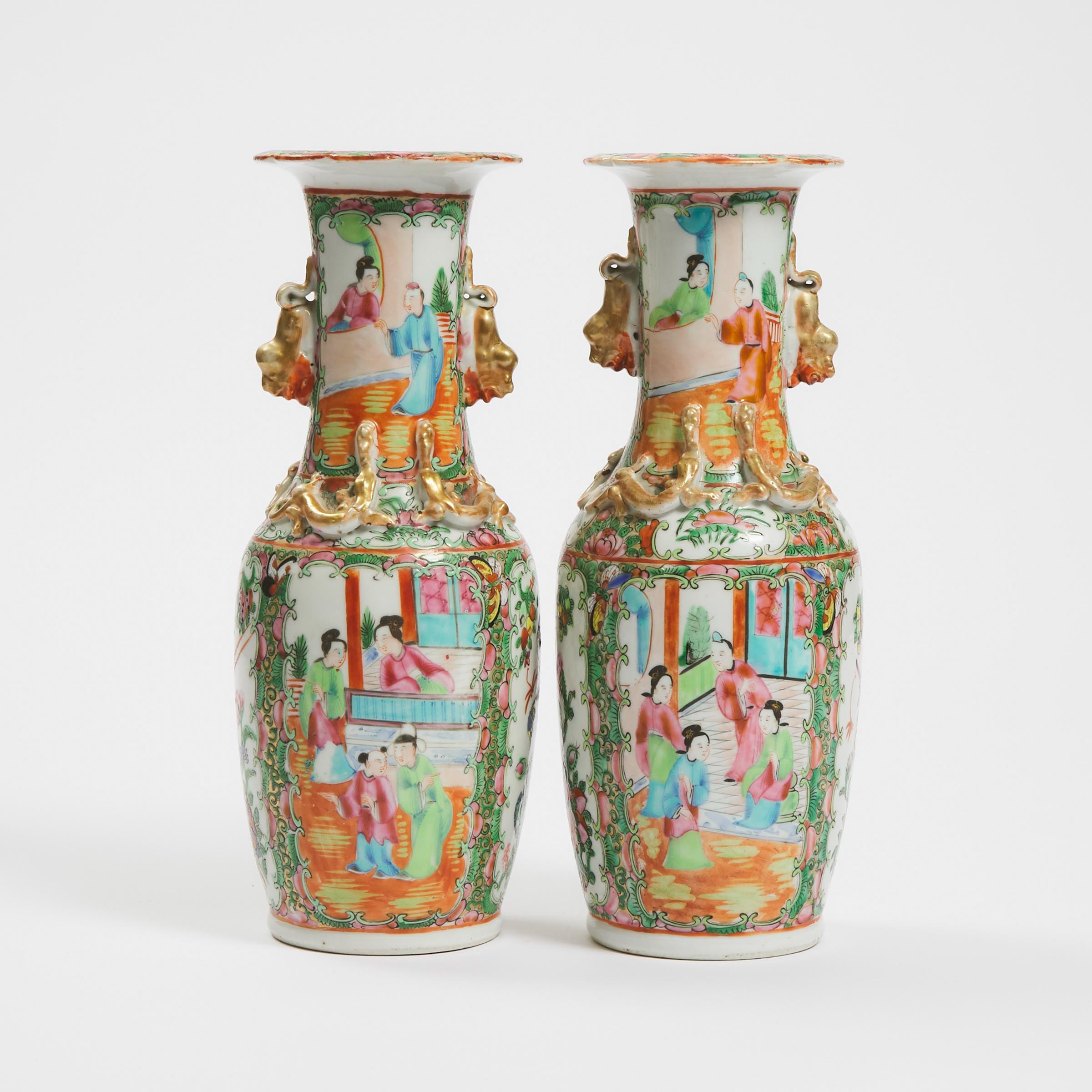 A Canton Famille Rose Charger, Together With a Pair of Vases, Late 19th Century