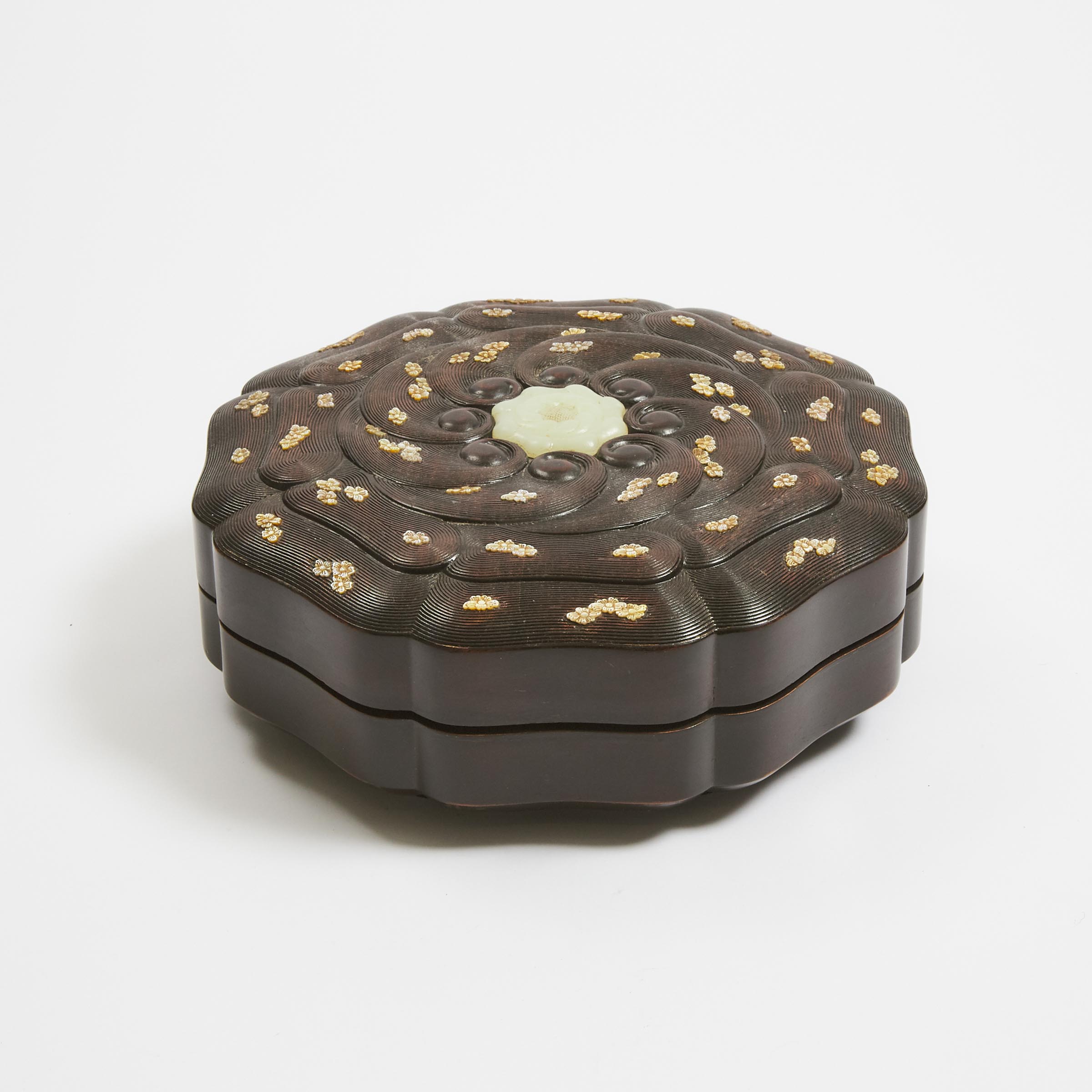 A White Jade and Mother-of-Pearl Inlaid Zitan Box and Cover, 20th Century
