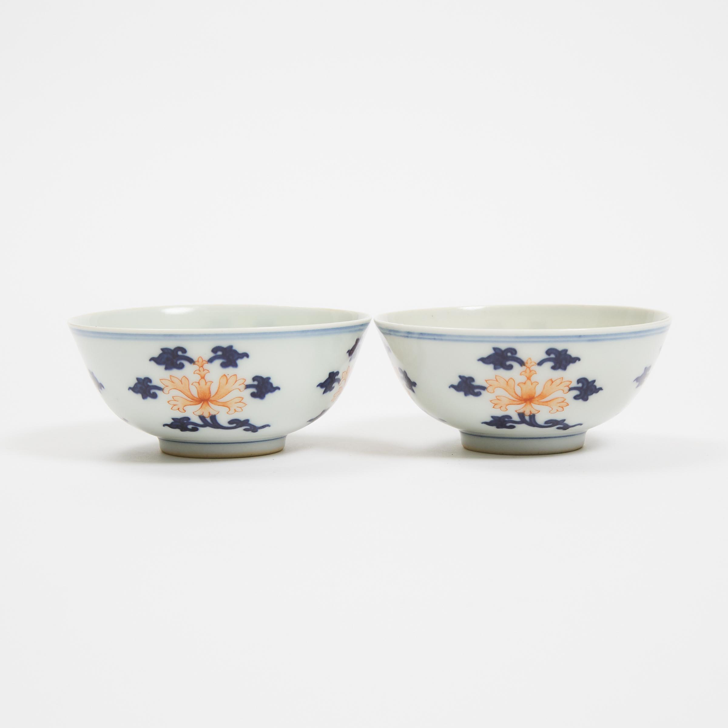 A Pair of Iron-Red and Underglaze Blue Cups, Jiaqing Mark