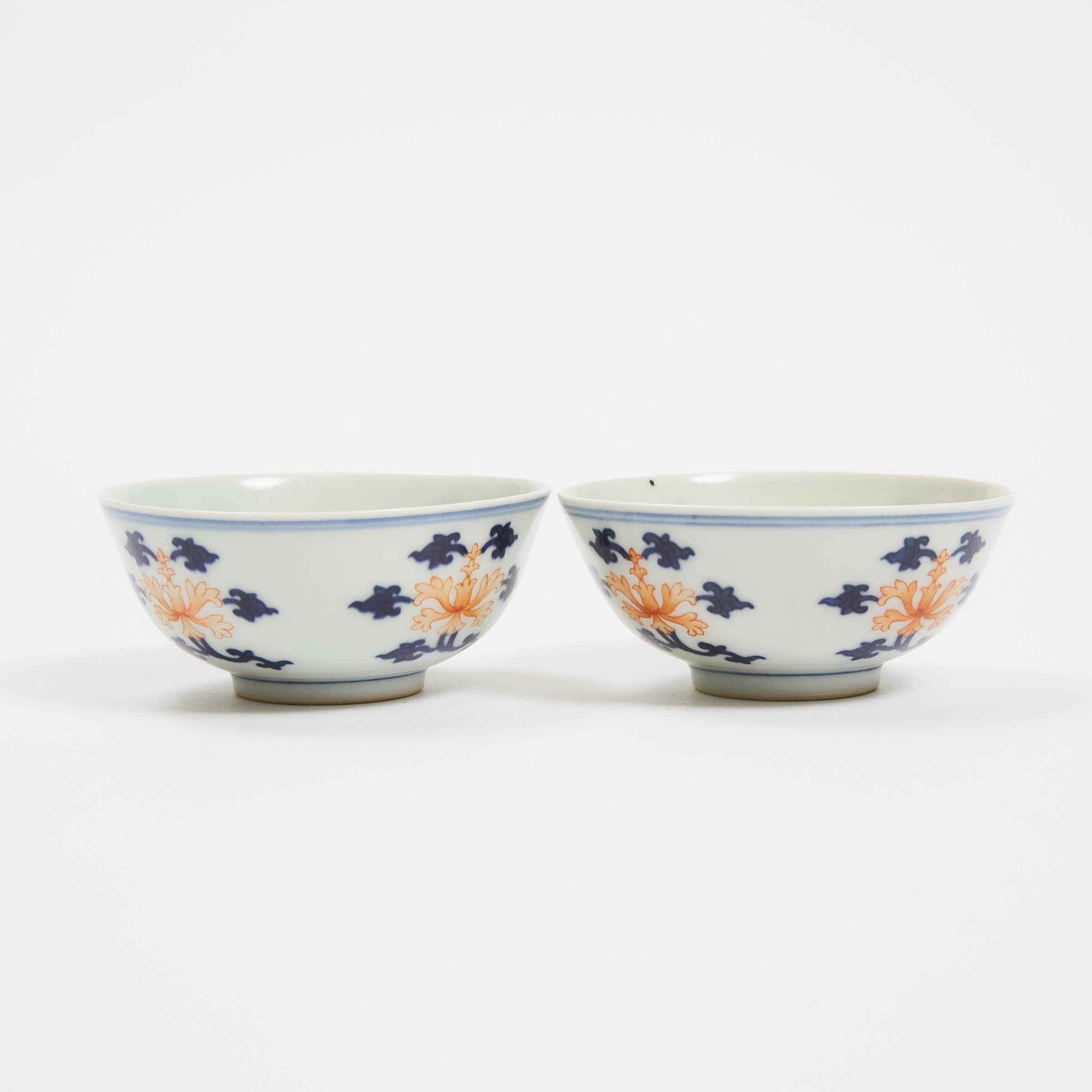 A Pair of Iron-Red and Underglaze Blue Cups, Jiaqing Mark