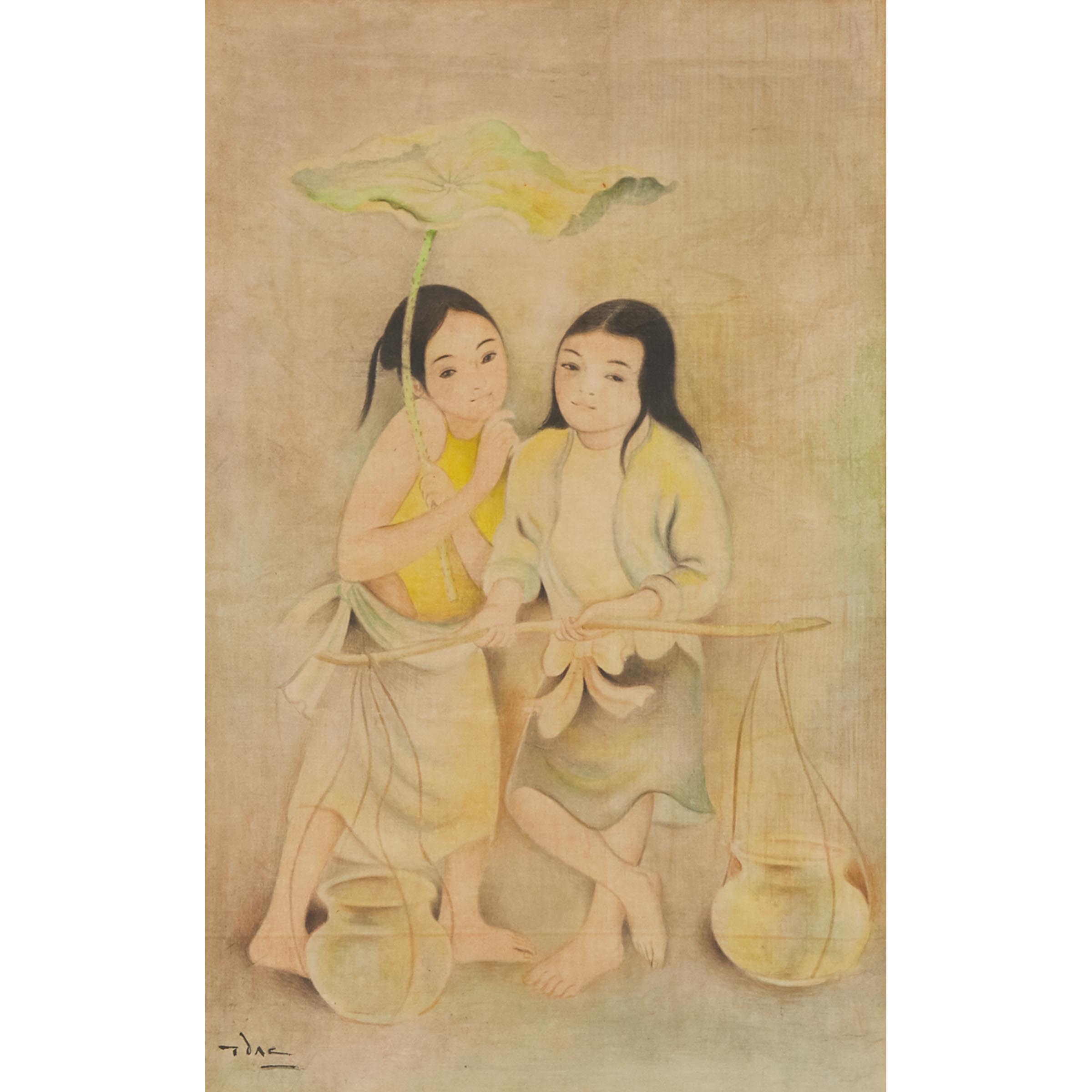 Tran Dac (1922–1980), Young Girls Under a Lotus Leaf