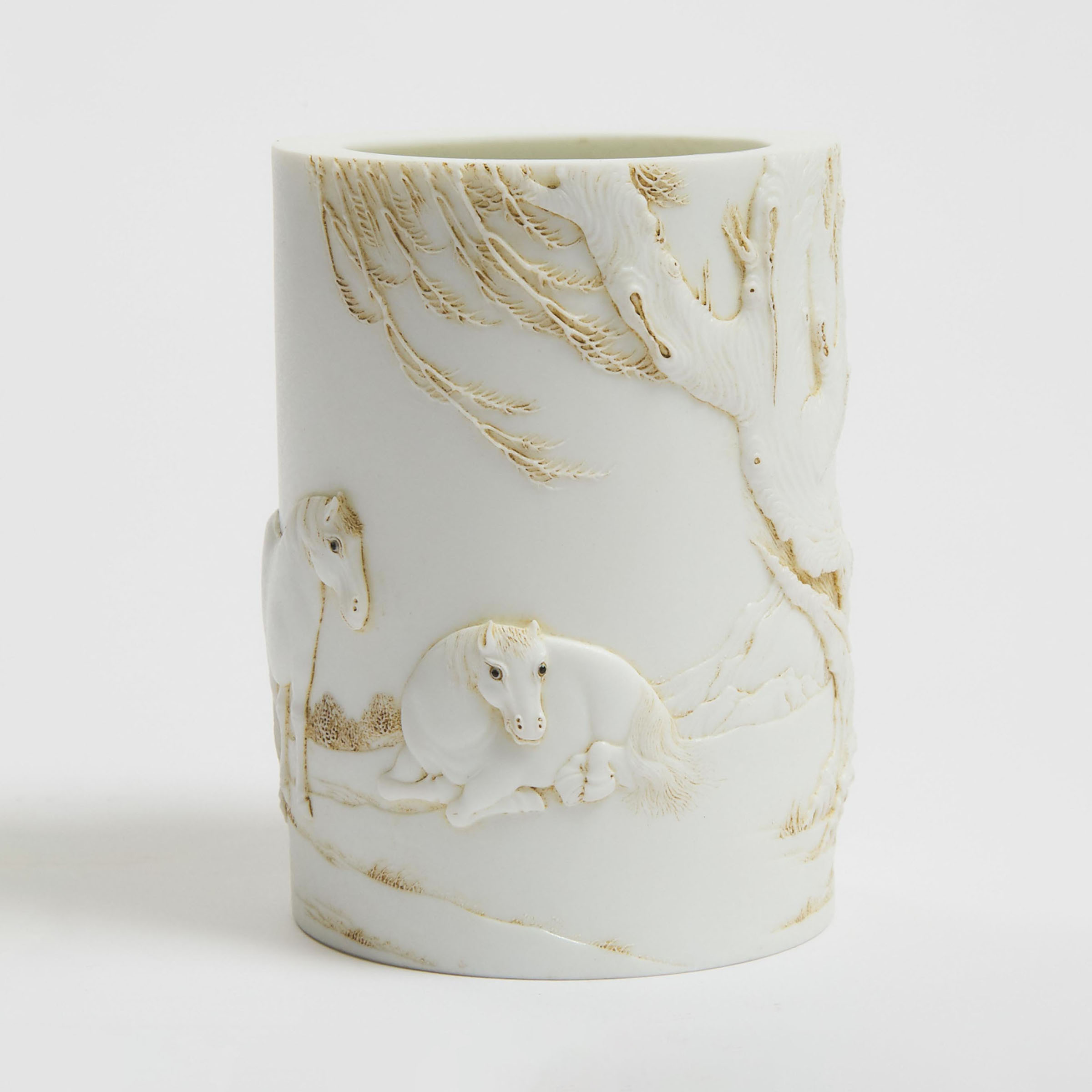 A Moulded White-Glazed Brushpot, Wang Bingrong Mark