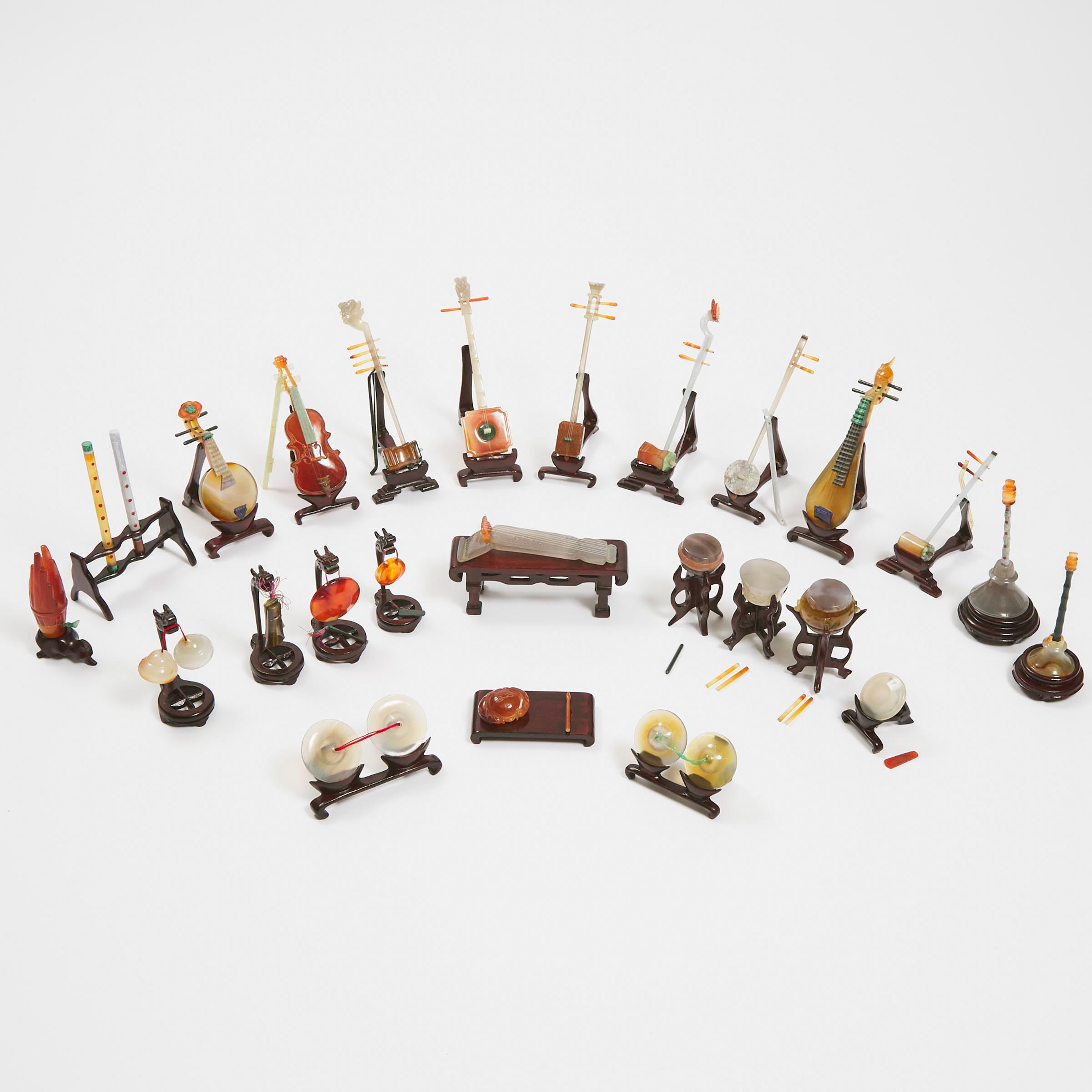 A Set of Twenty-Six Agate and Hardstone Miniature Models of Musical Instruments, Republican Period, Early 20th Century