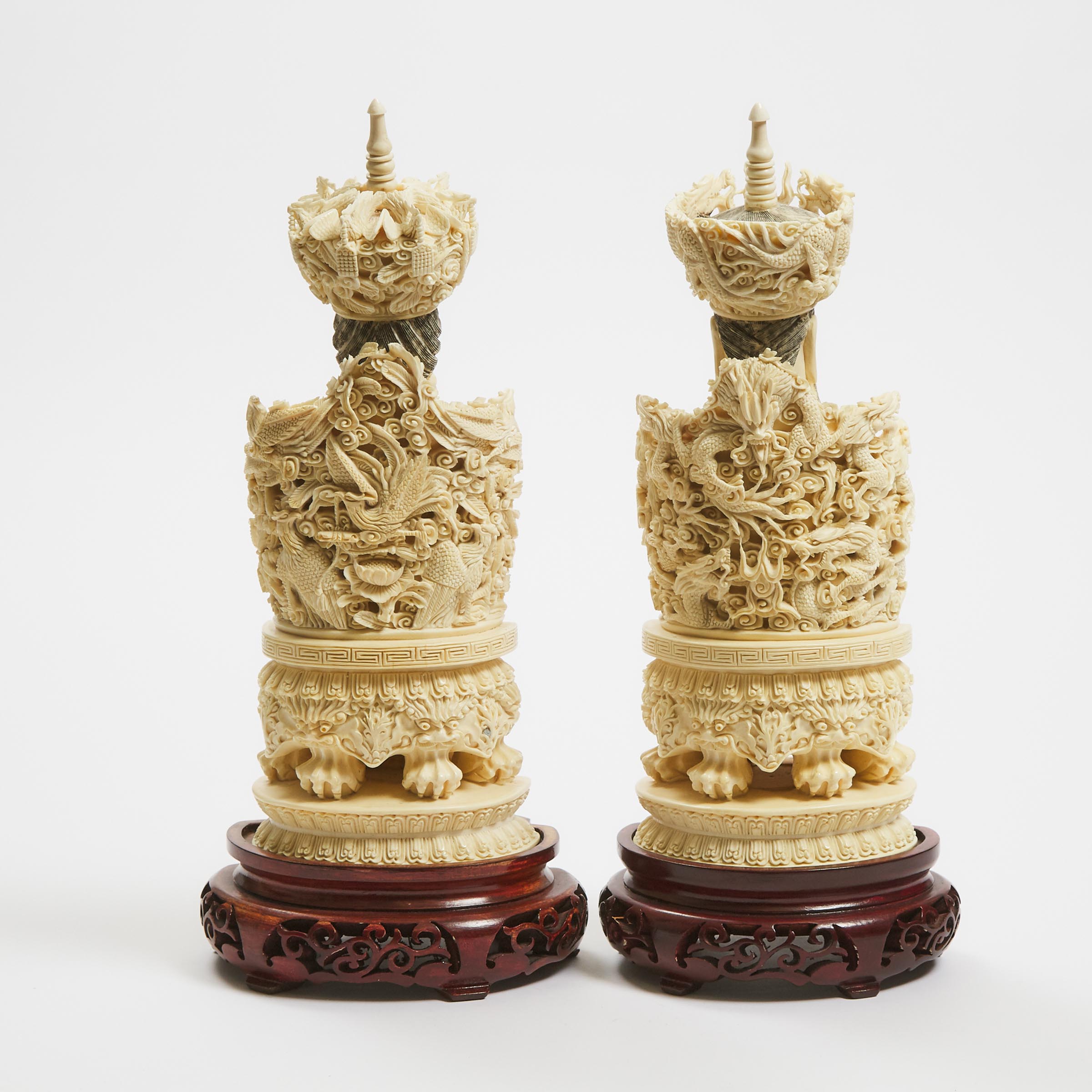 A Large Ivory Carved Emperor and Empress Pair, Mid 20th Century