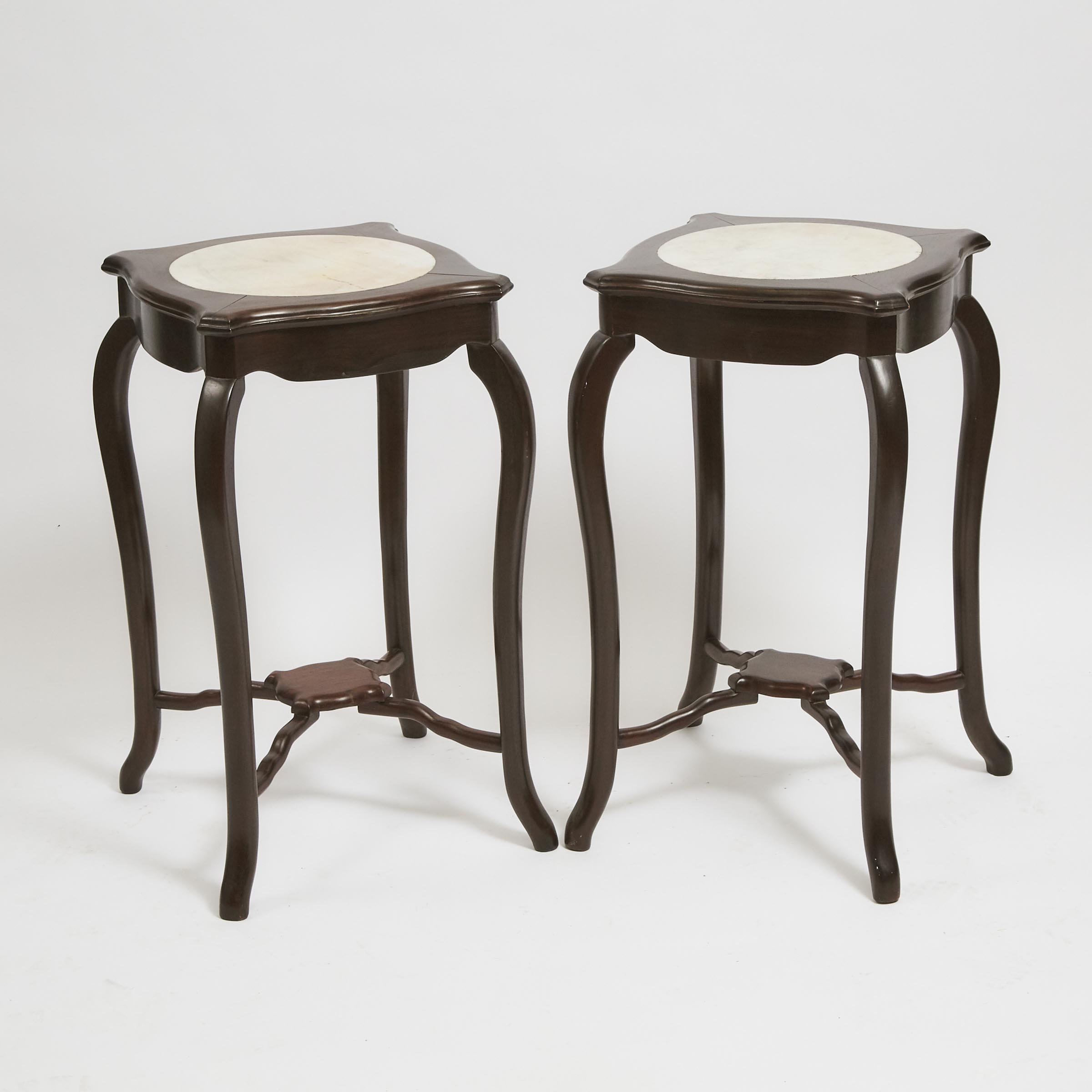 A Pair of Chinese Marble Inset Wood Stands, 19th/20th Century