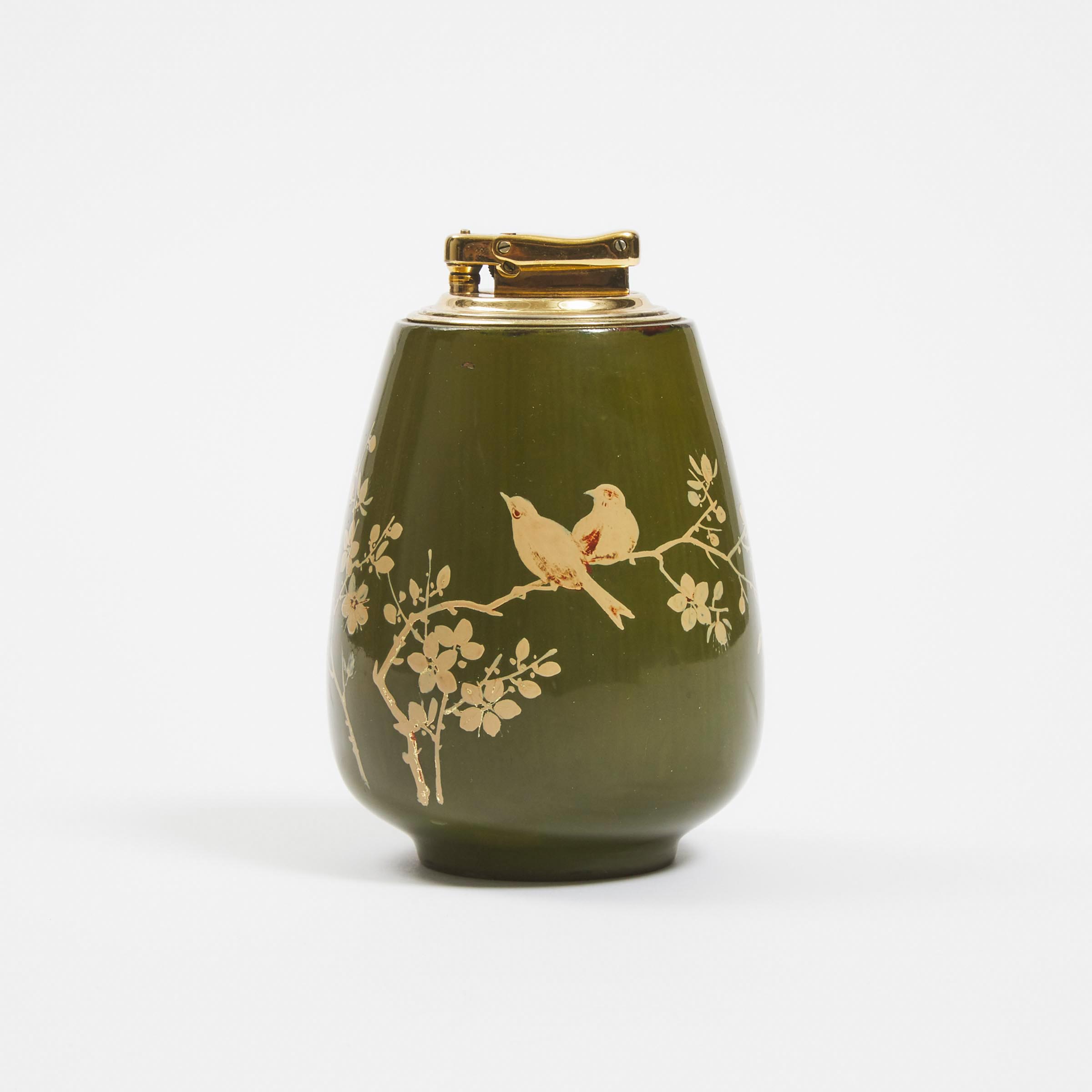 Thanh Lê Nguyen (1919-2003), A Gilt Enameled 'Magpie and Prunus' Lacquered Metal Vessel, Later Mounted as a Lighter, Circa 1960