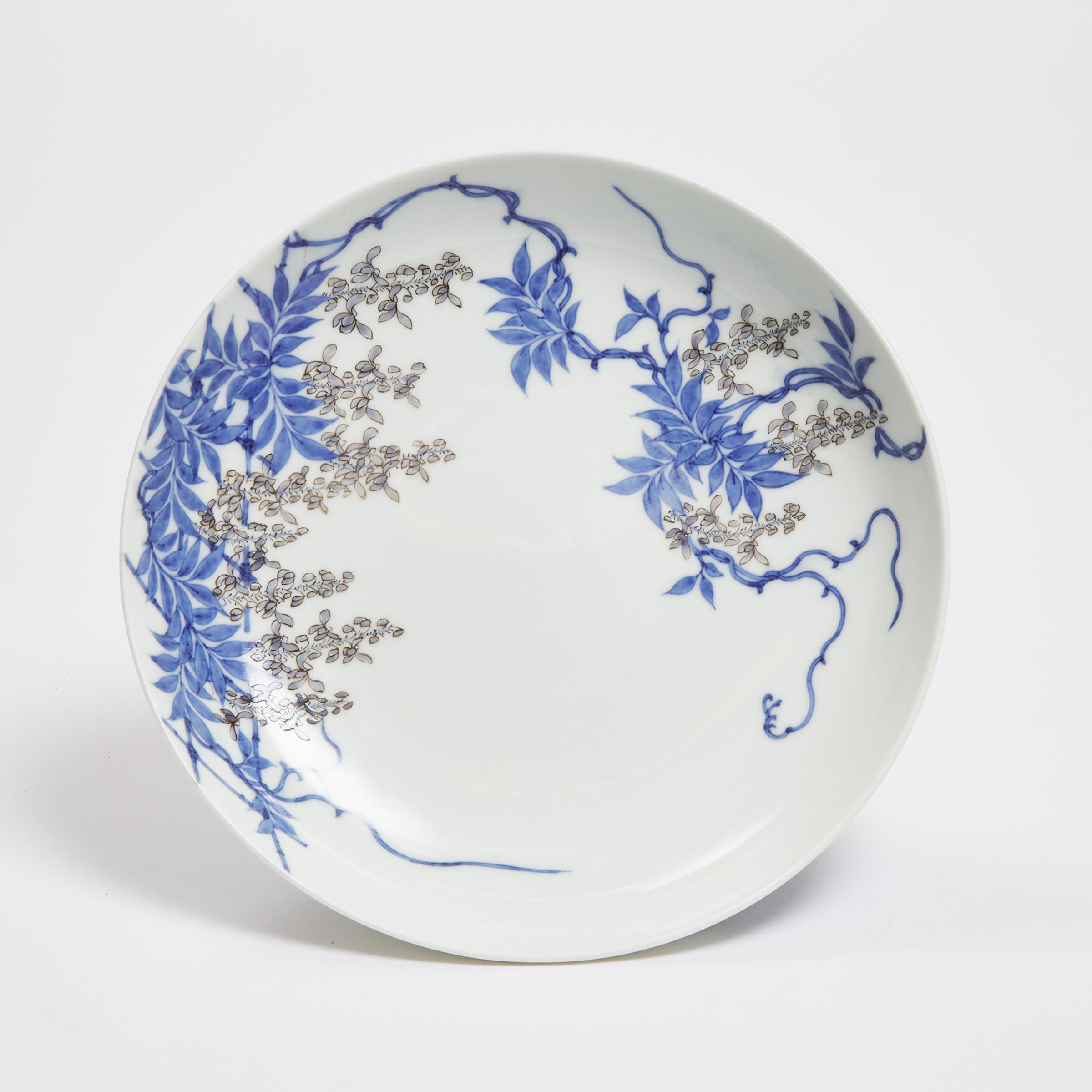 A Grisaille-Decorated Blue and White Nabeshima 'Wisteria' Footed Bowl, Edo Period, 18th Century