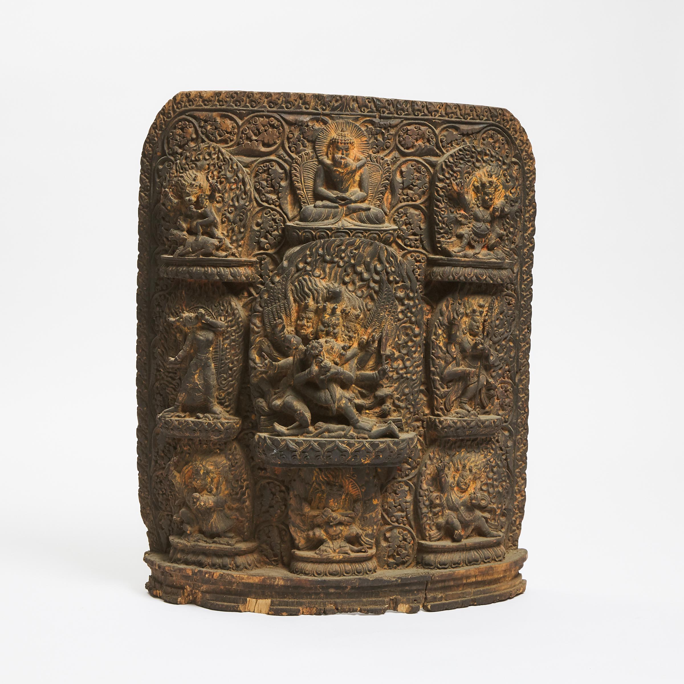 A Large Tibetan Wood Carved Relief, 19th Century