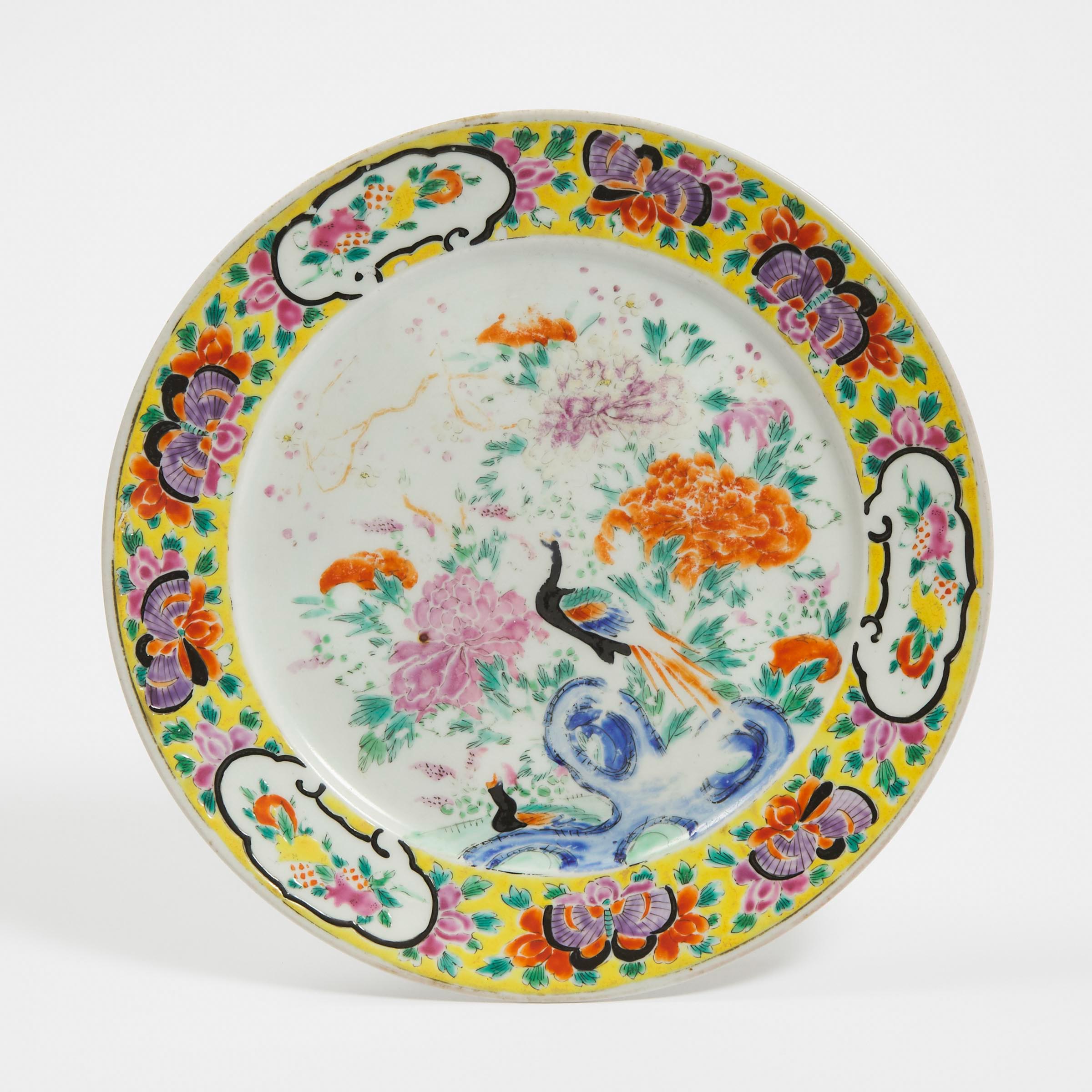 A Japanese Fukagawa Arita 'Phoenix and Peony' Porcelain Plate, Early Meiji Period, 19th Century