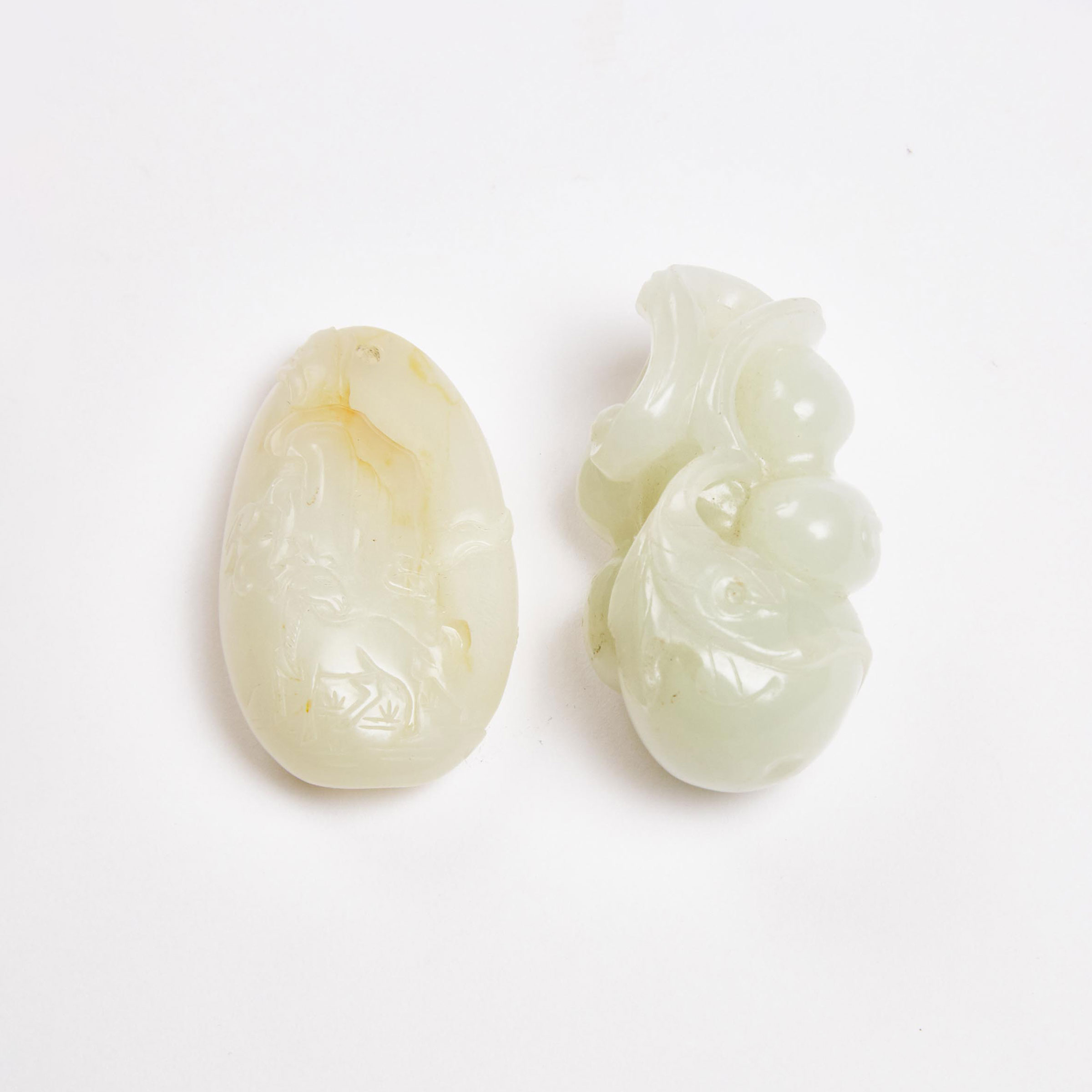 A White Jade 'Double-Gourd' Pendant, Together With a 'Deer and Pine' Pendant, Qing Dynasty