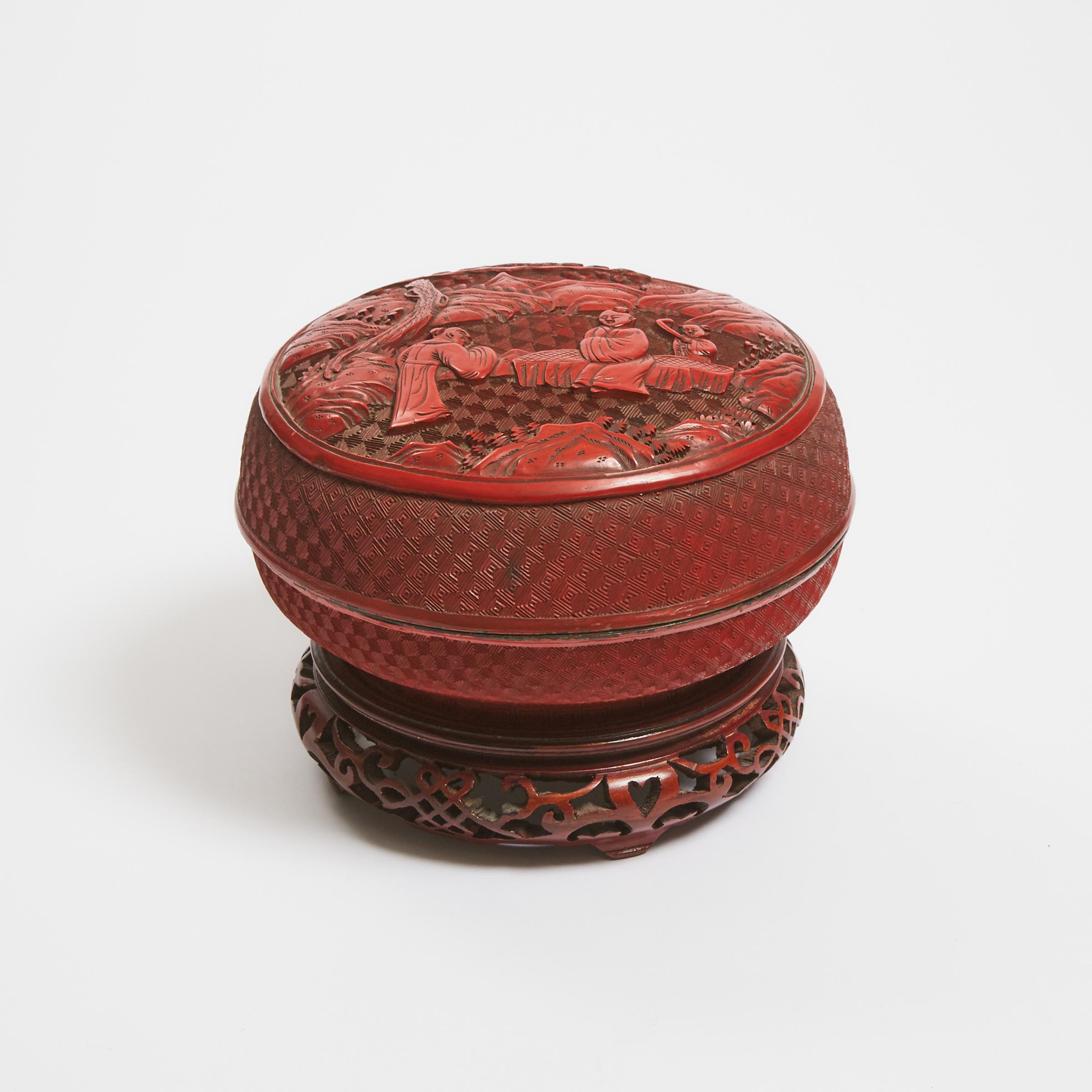 A Carved Cinnabar Lacquer Circular Box and Cover, Late Qing Dynasty