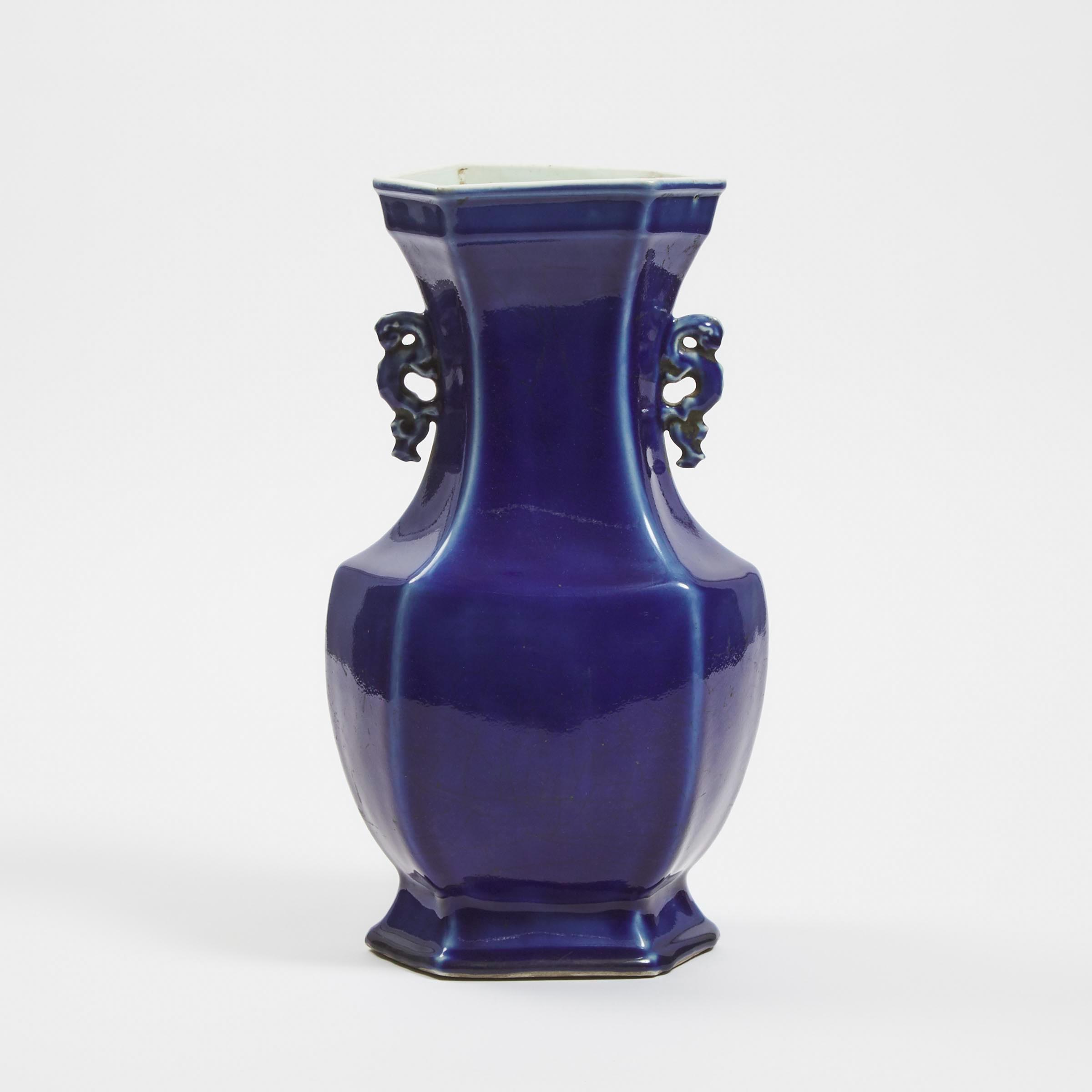 A Sacrificial Blue-Glazed Hexagonal Vase, Republican Period
