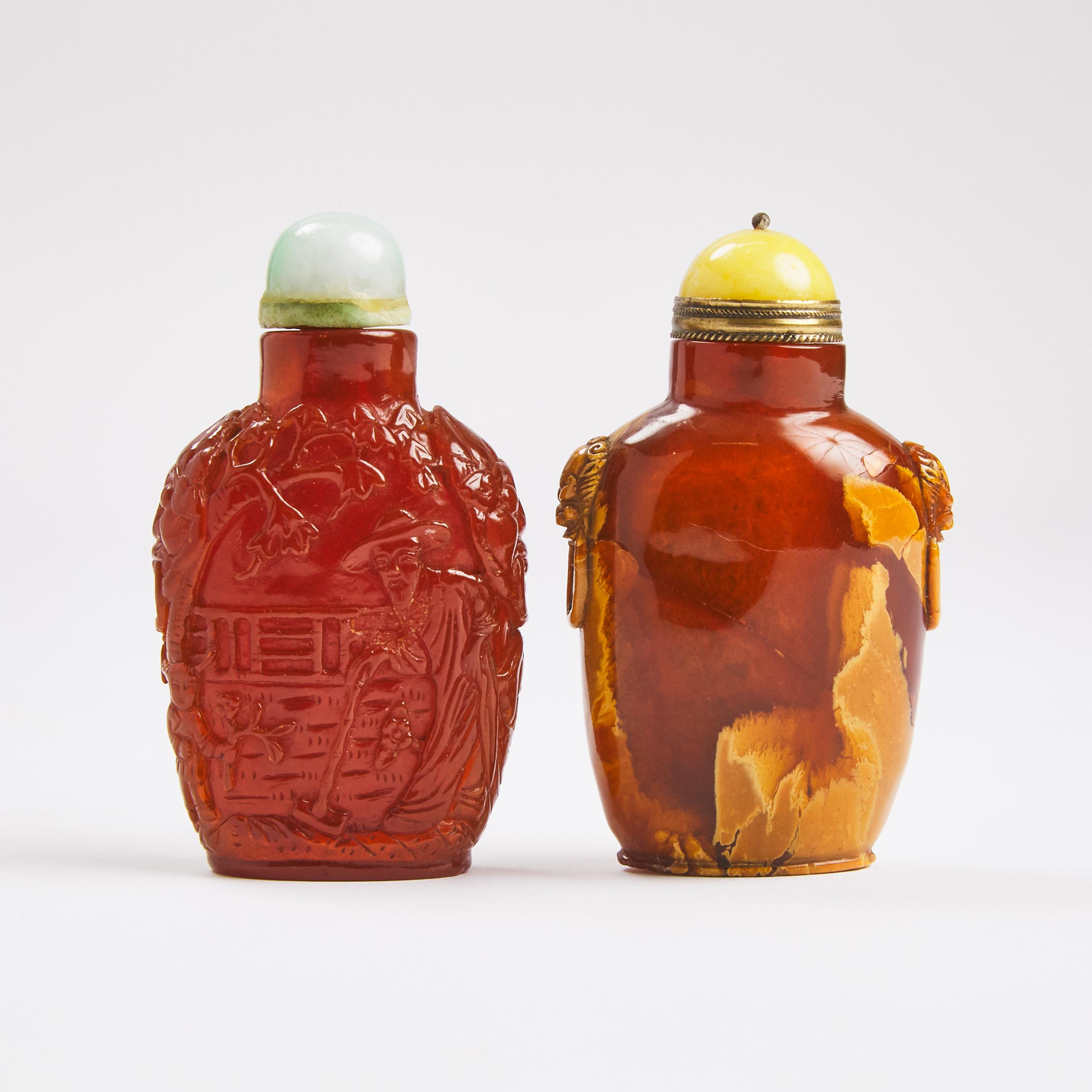 Two Amber Snuff Bottles, 19th Century