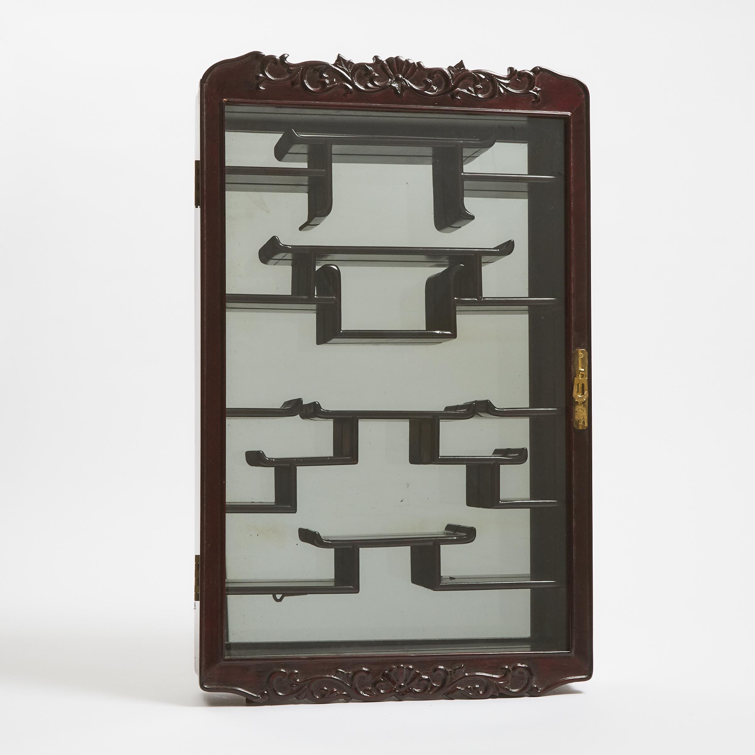 A Chinese Hardwood Snuff Bottle Hanging Display Cabinet