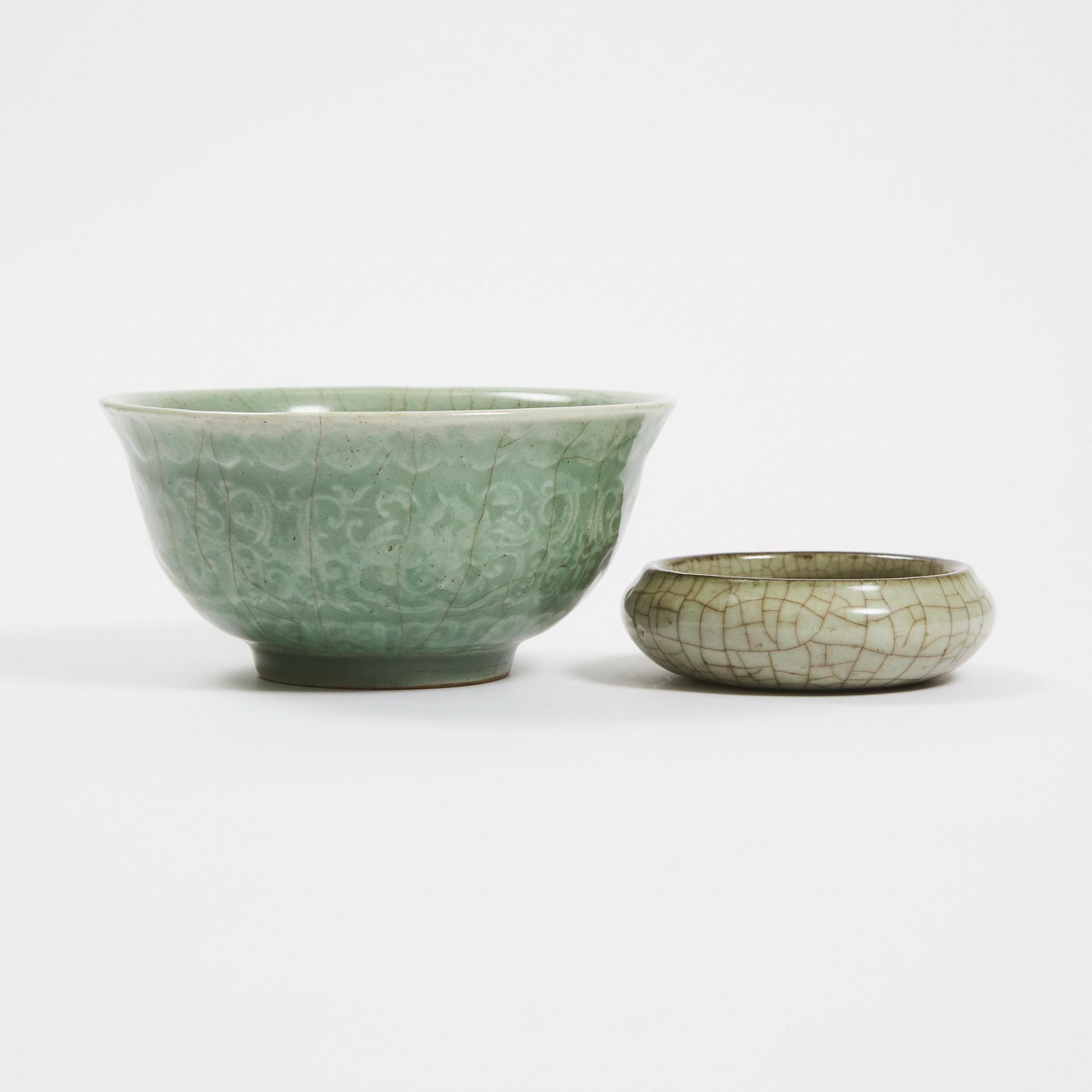 A Longquan Celadon Glazed Bowl, Together With a Ge-Type Brush Washer, 19th/20th Century 