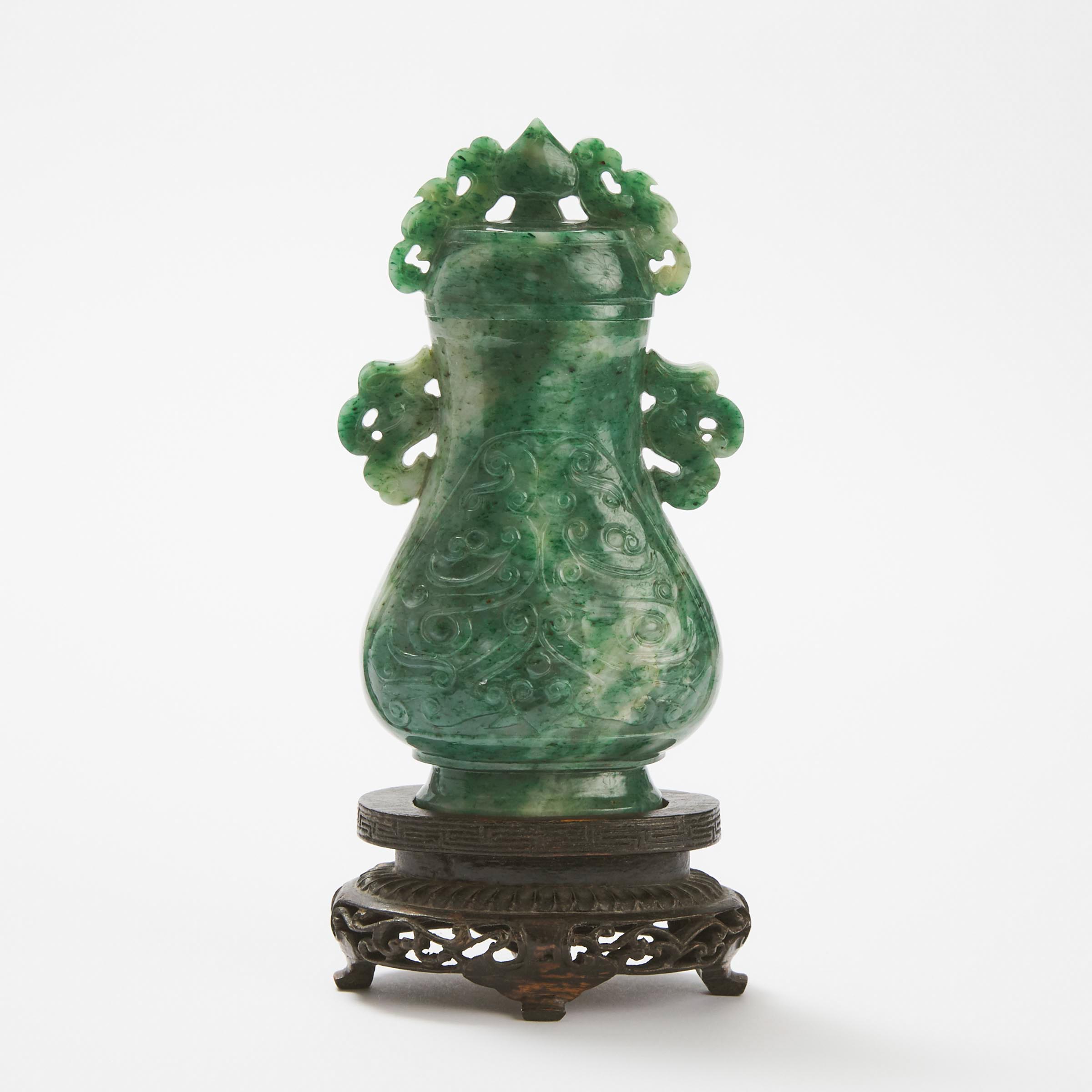 A Jadeite Vase and Cover, Mid 20th Century
