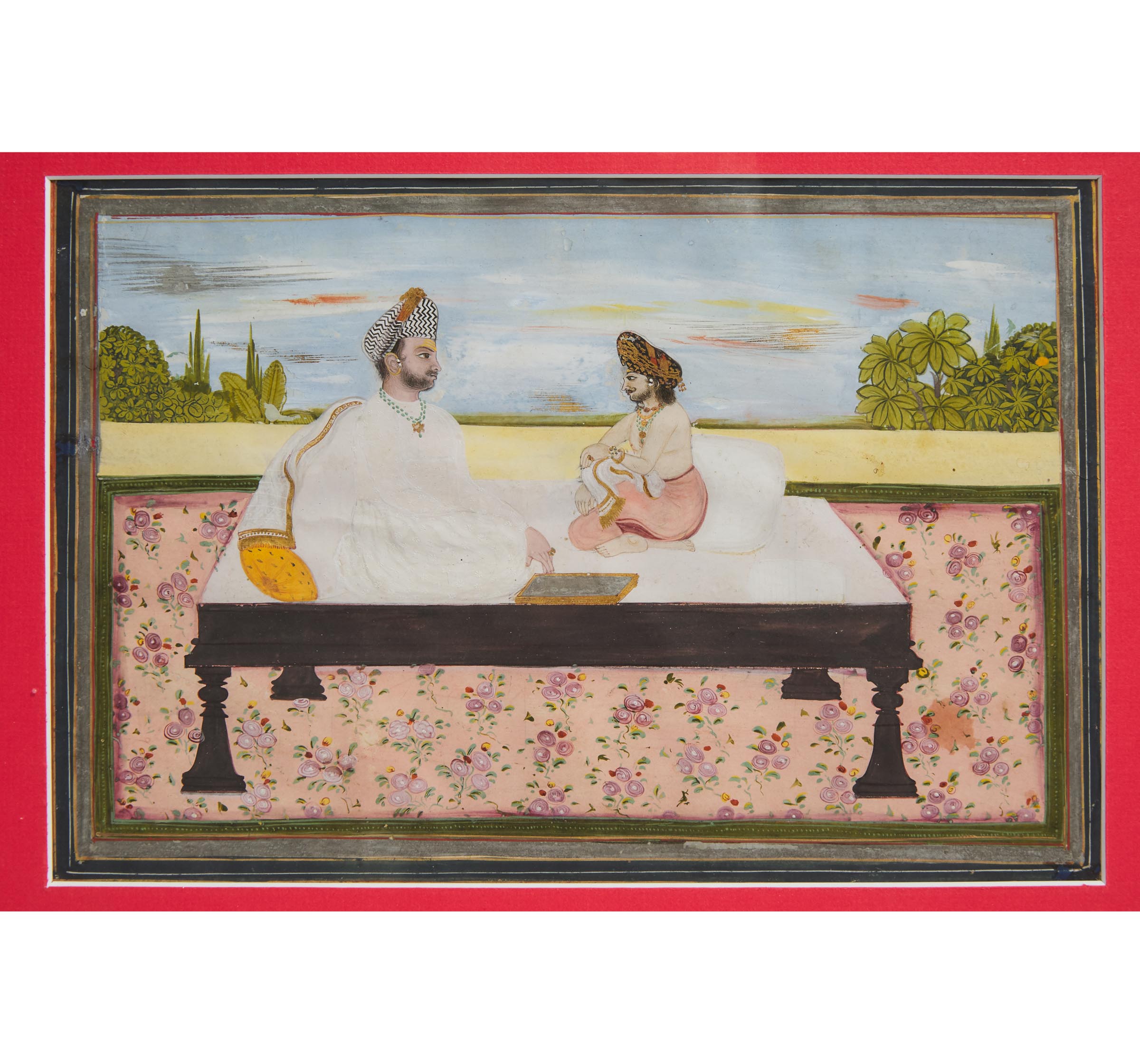 An Indian Miniature Painting of a Seated Nobleman with a Servant, 19th Century