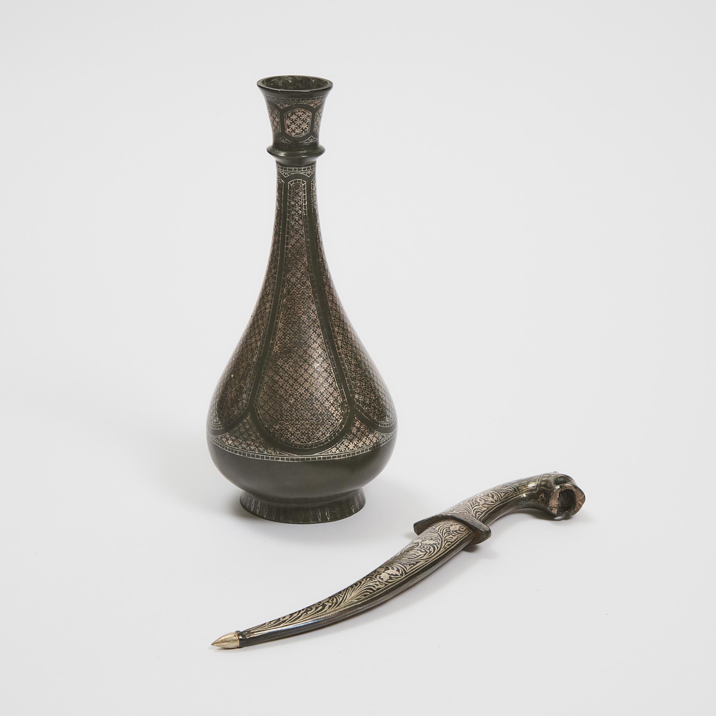 An Indian Silver-Inlaid Bidri Vase, Together With a Dagger, 18th/19th Century