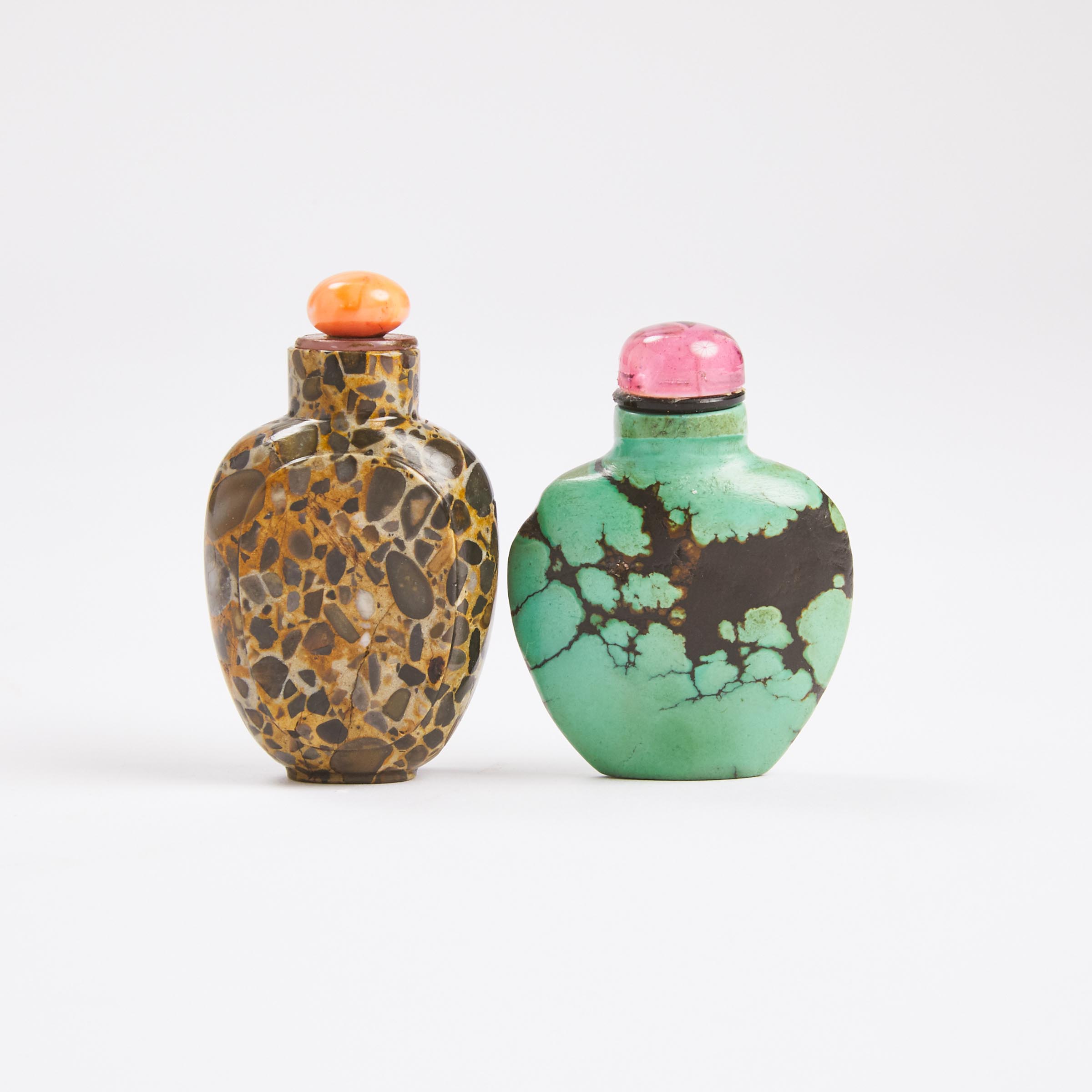 A Puddingstone Snuff Bottle, Together With a Turquoise Snuff Bottle, 18th/19th Century