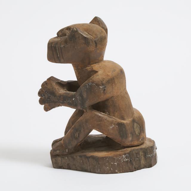 African Carved Ironwood Seated Monkey Figure, possibly Baule, early to mid 20th century