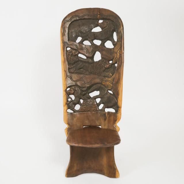 African Relief Carved Hardwood Birthing Chair, mid to late 20th century