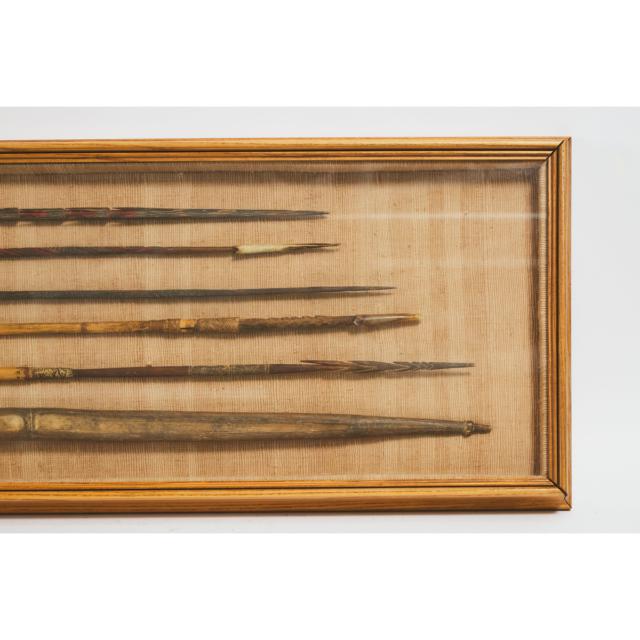 Framed Papua New Guinea Bow and Five Arrows, 20th century
