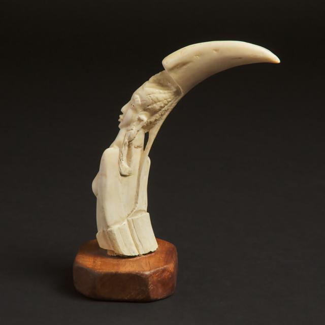 Maasai Female Bust Carved Ivory Boar's Tusk, Kenya/Tanzania, East Africa, mid 20th century