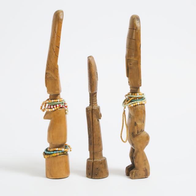 Three Fante Dolls, Ghana, West Africa, mid to late 20th century