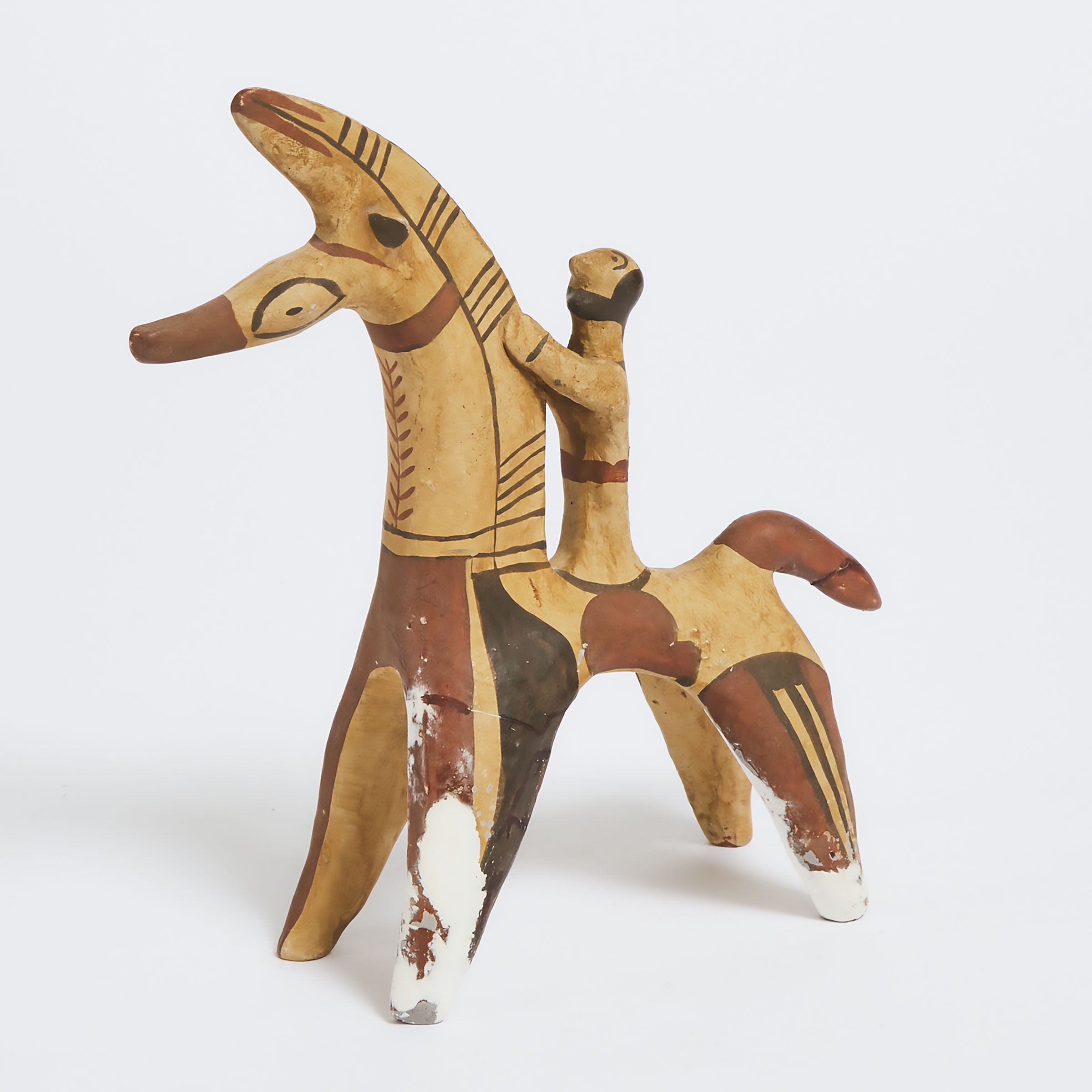 Cypriot (Cyprus) Polychrome Terra Cotta Horse and Rider, Cypro-Archaic, 750-600 B.C.