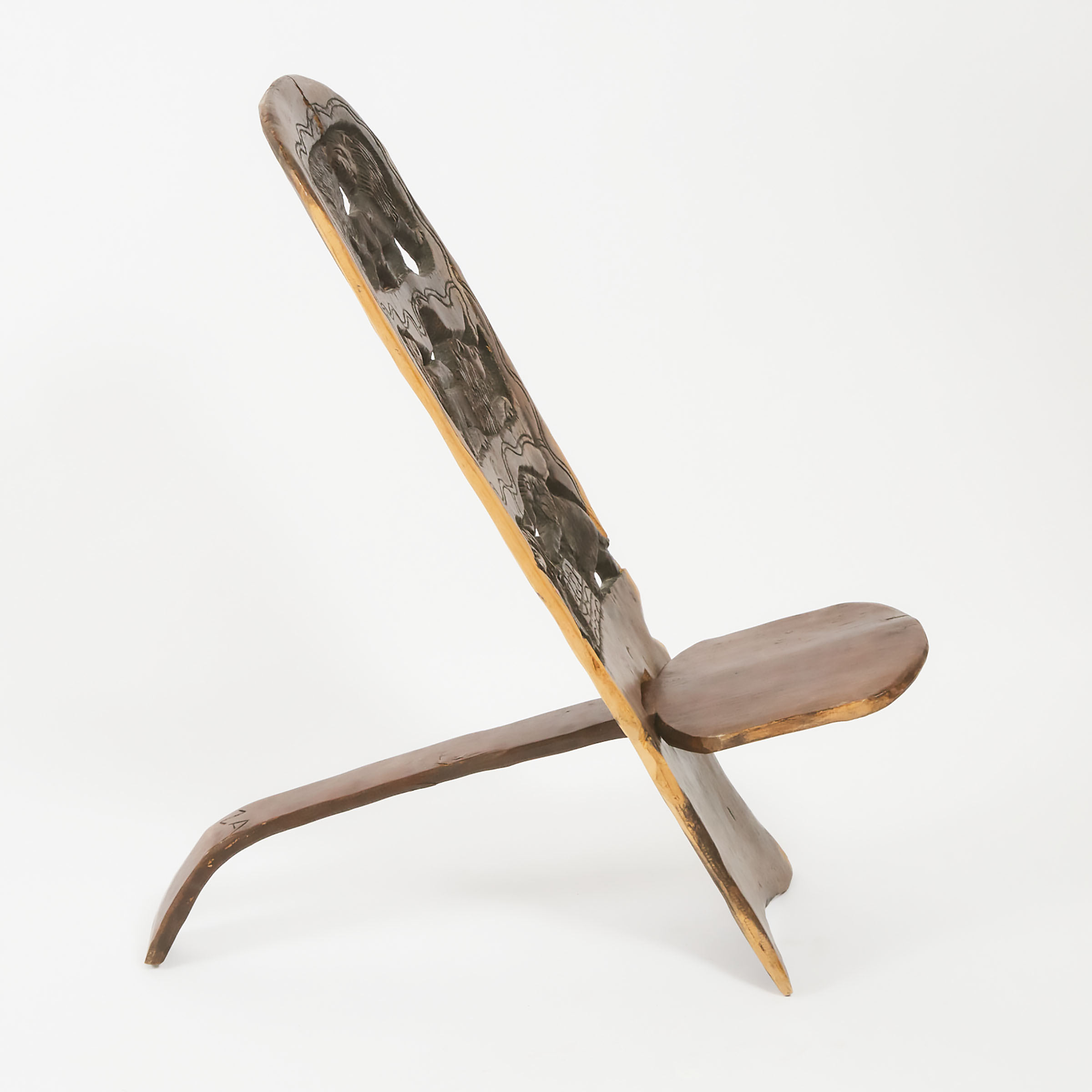 African Relief Carved Hardwood Birthing Chair, mid to late 20th century