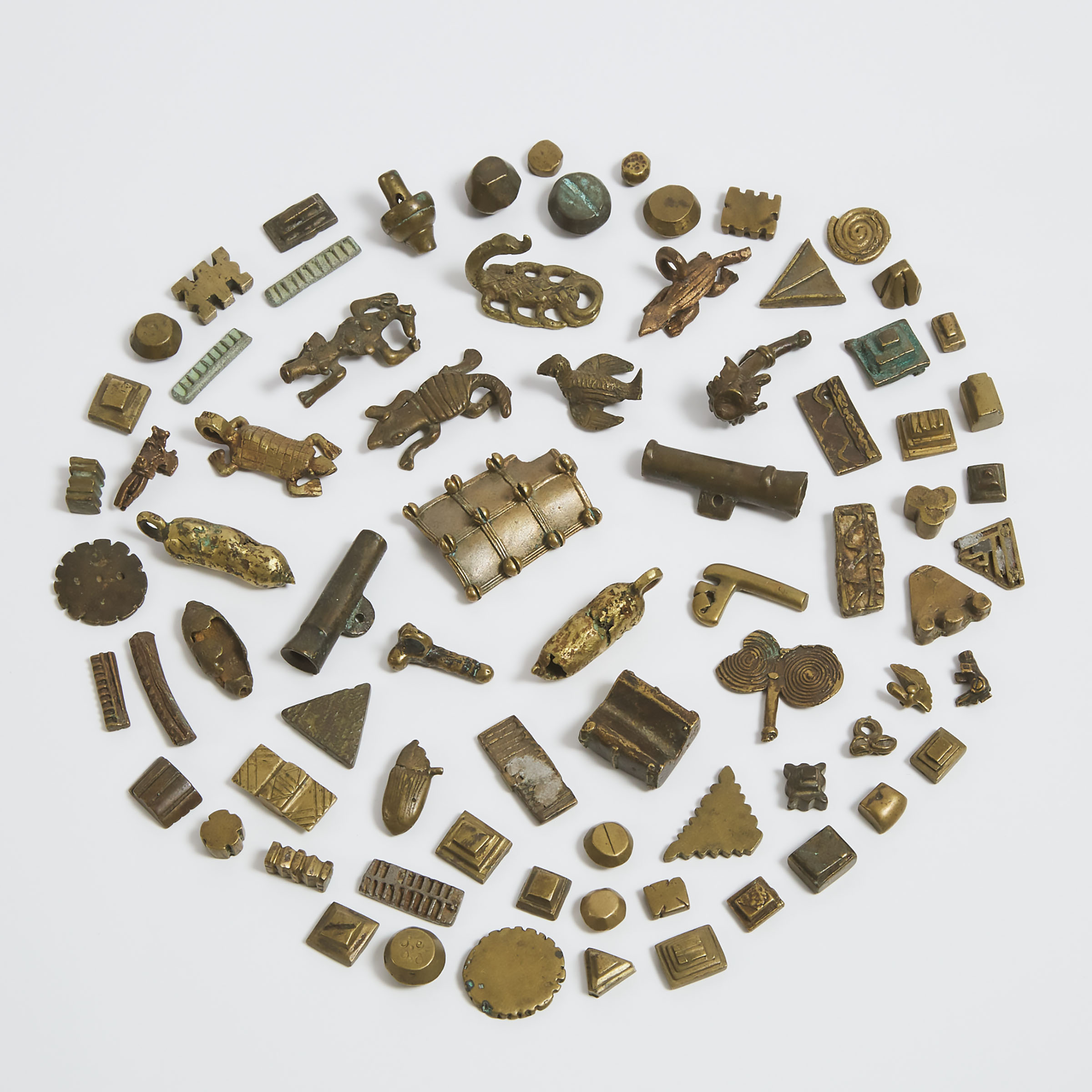 Group of 75 Akan Goldweights and Pendants, Ghana, West Africa, 19th/20th century