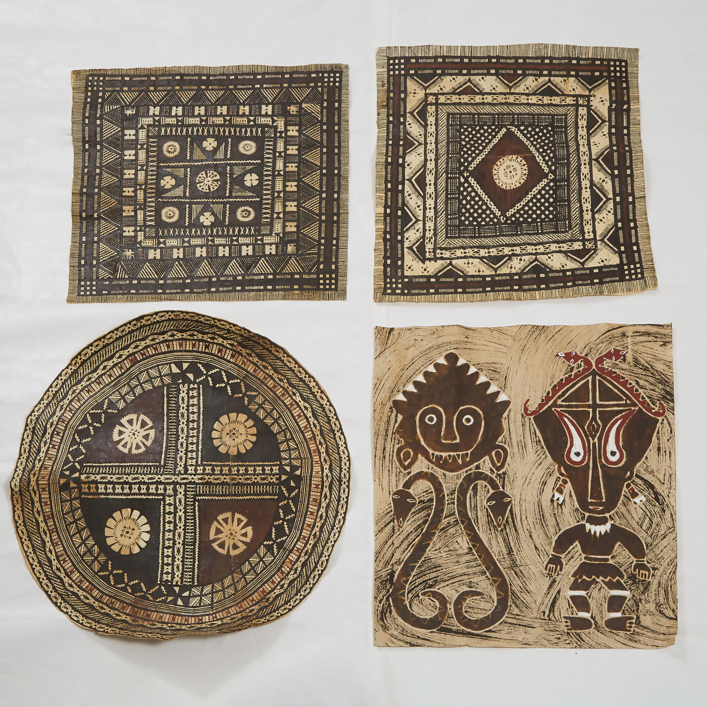 Four Fiji Island Tapa Cloths, early to mid 20th century
