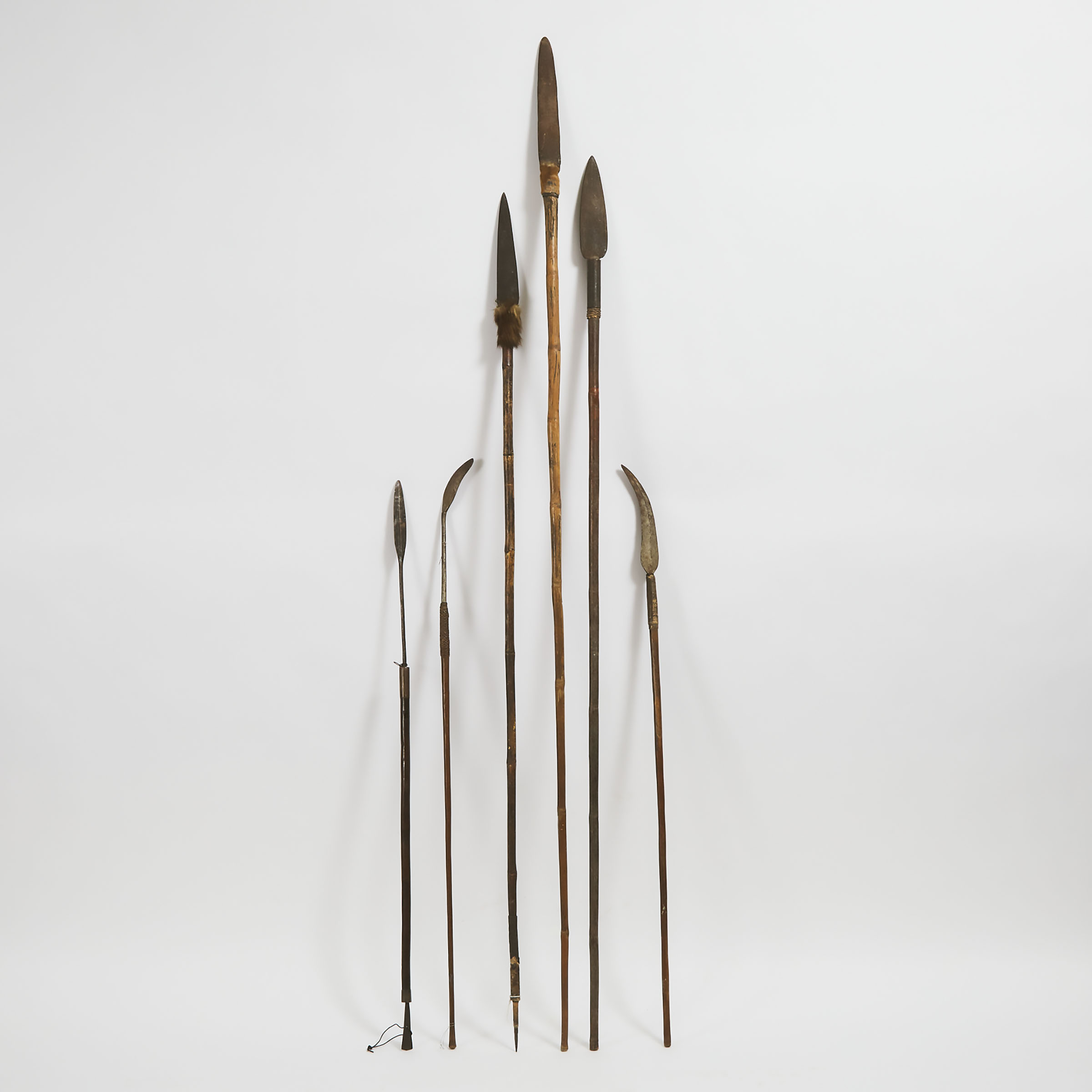 Group of 5 Pacific  Long and Short Spears, possibly East Timor, Indonesia together with a African short spear, 19th/20th century