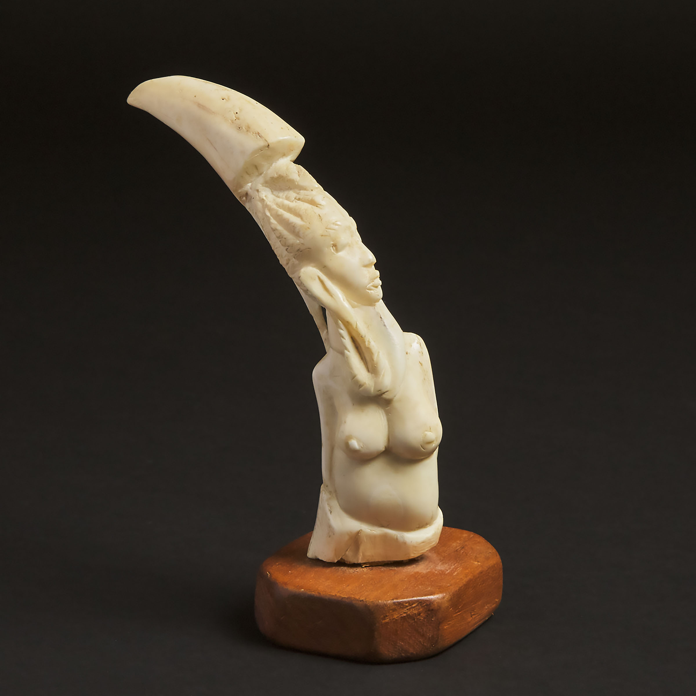 Maasai Female Bust Carved Ivory Boar's Tusk, Kenya/Tanzania, East Africa, mid 20th century