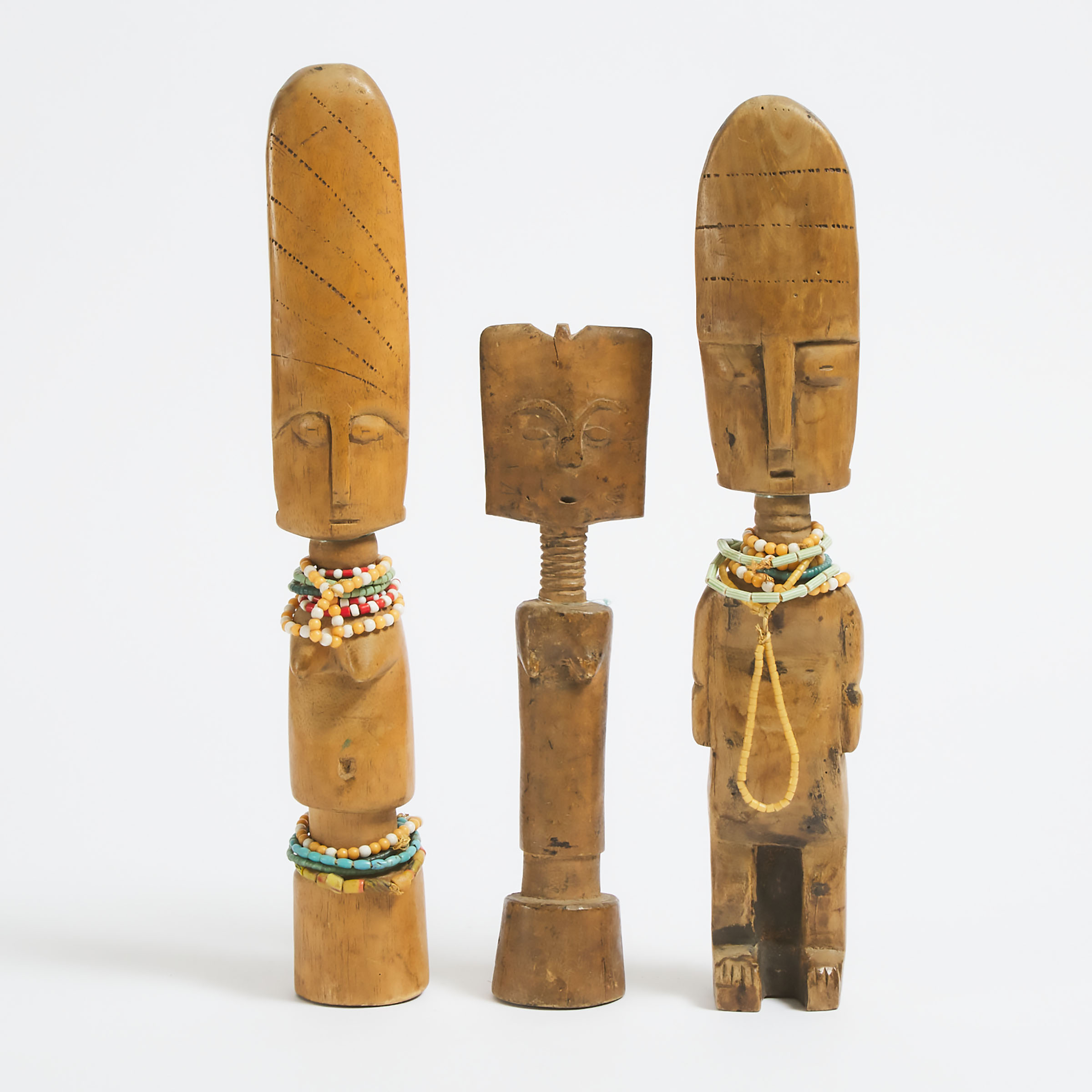Three Fante Dolls, Ghana, West Africa, mid to late 20th century