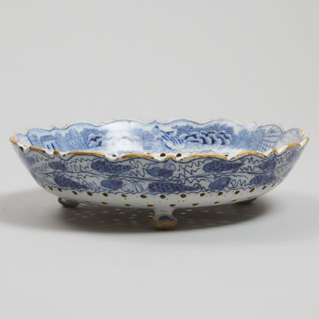 French Blue Painted Faience Strainer, 19th century