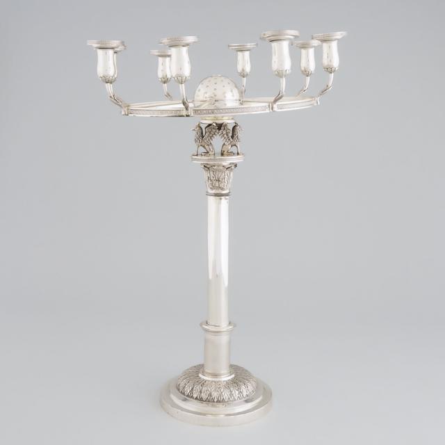 German Silver Eight-Light Candelabrum, Wilhelm Conrad Hessenberg, Frankfurt, early 19th century