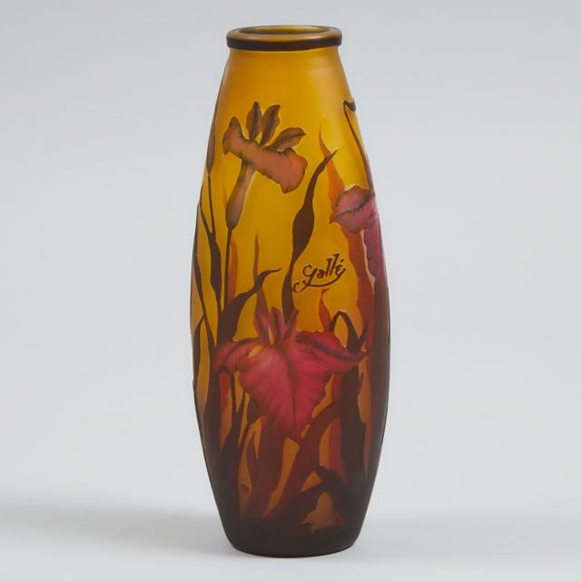Romanian Gallé Style Cameo Glass Vase, 20th century