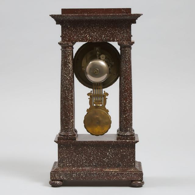 French Faux Porphyry Finished Marble Portico Clock, mid 19th century