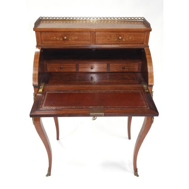 Louis XV Style Marquetry Inlaid and Ormolu Mounted Rosewood Fall Front Desk, c.1900