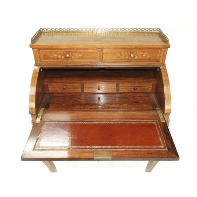 Louis XV Style Marquetry Inlaid and Ormolu Mounted Rosewood Fall Front Desk, c.1900
